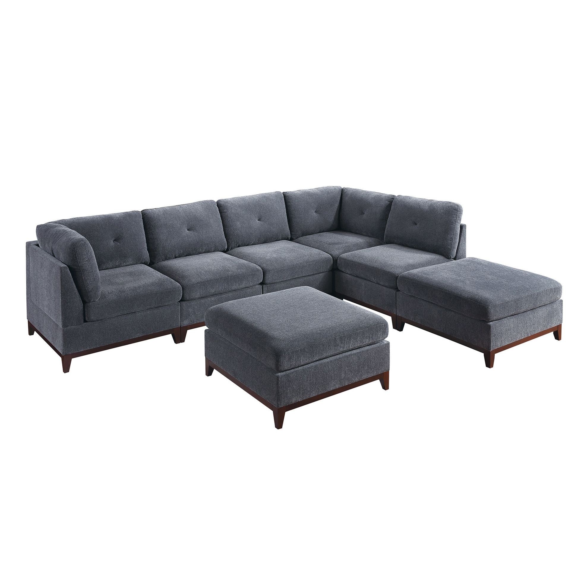 Calder 7-Piece Modular U-Shaped Sectional Sofa Set with Ottomans, Ash Grey Chenille