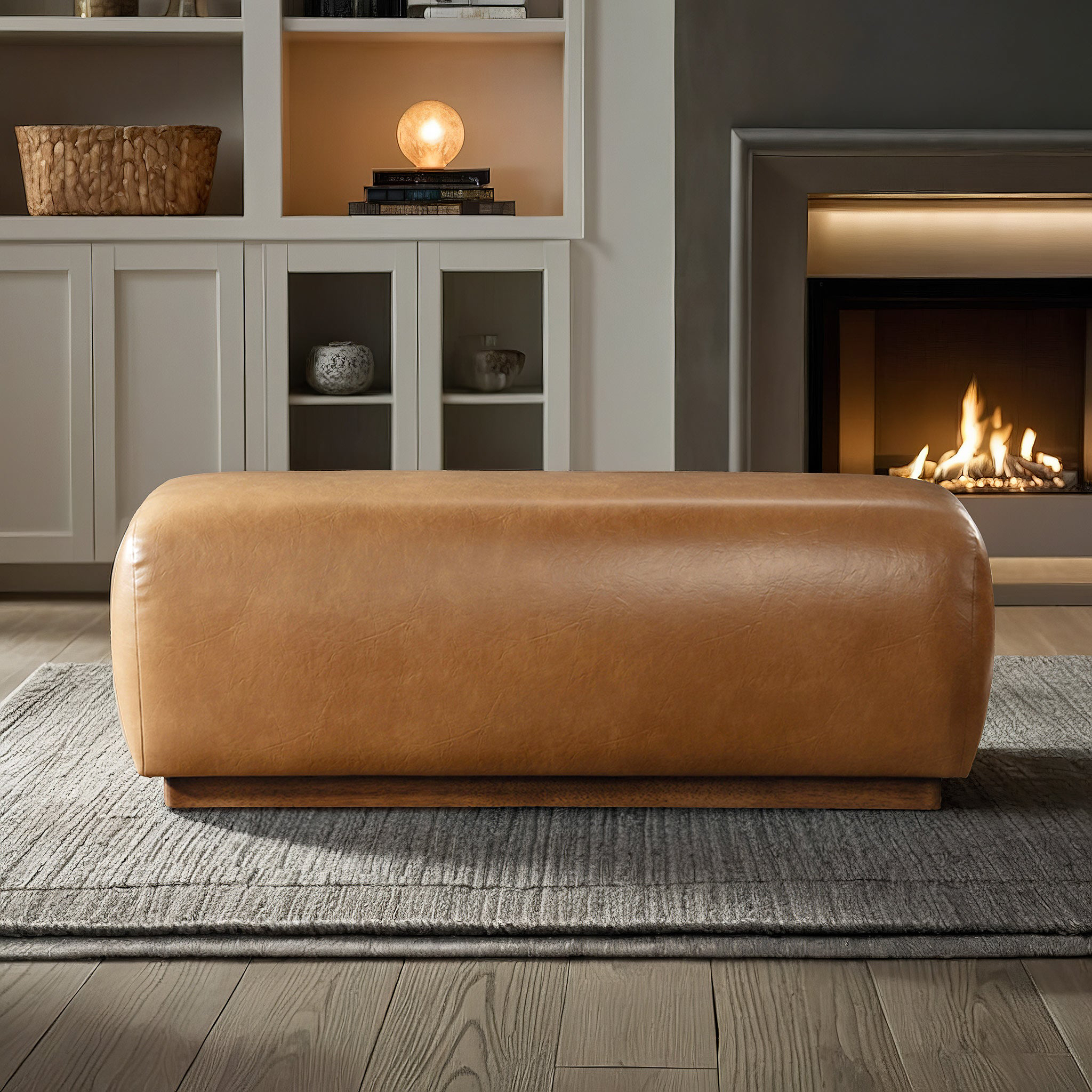 Caldera Vegan Leather Bench with Solid Rubberwood Base