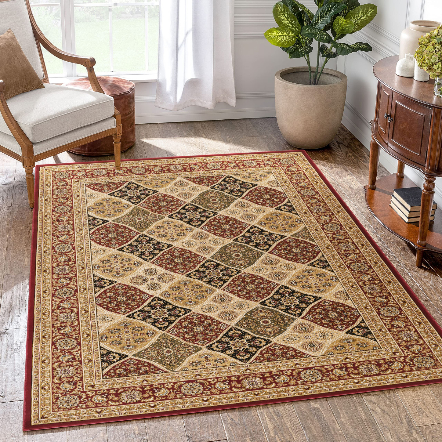 Rosendale Panel Tradition Power-Loomed Area Rug, Red Multi
