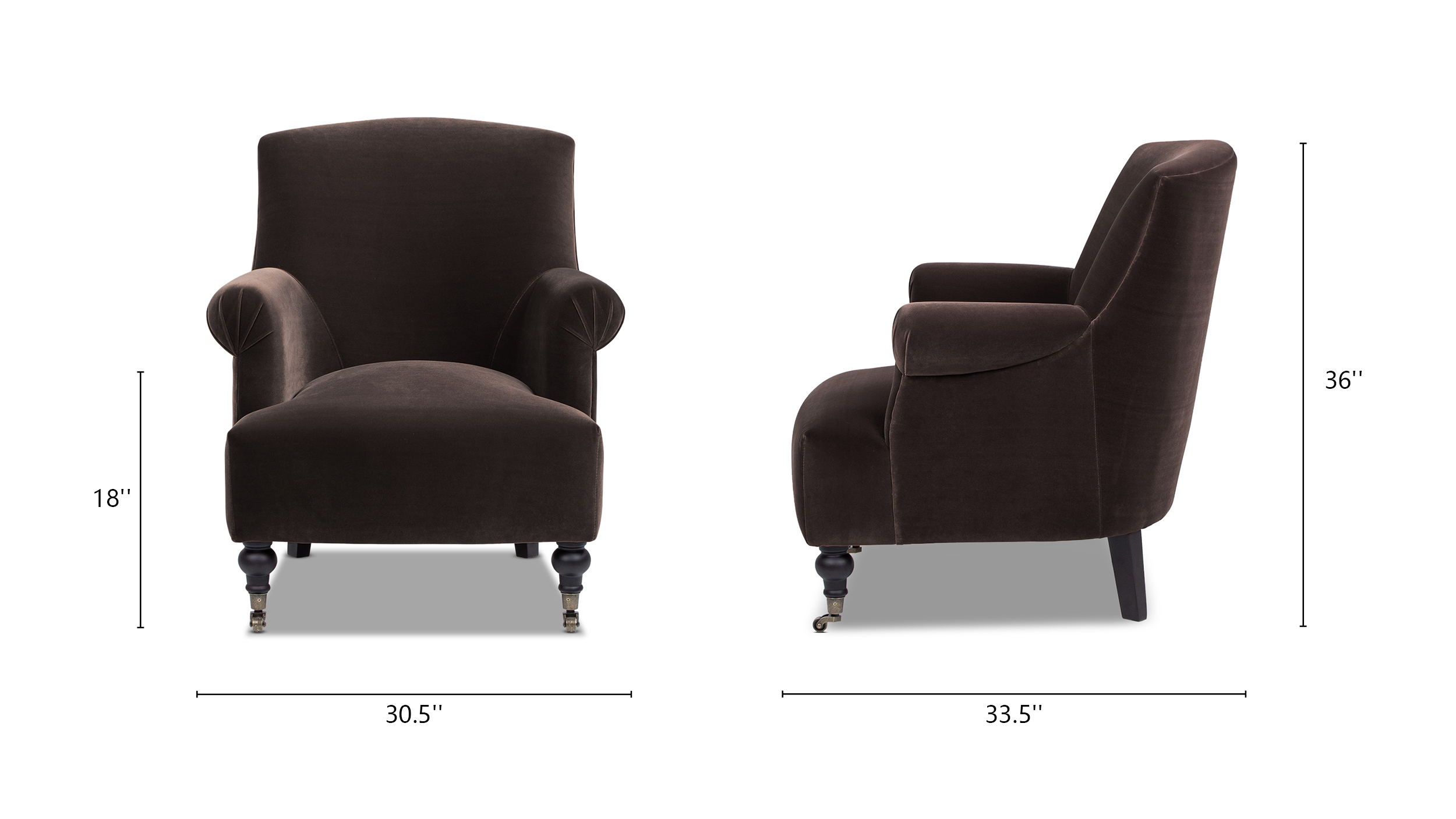 Eloise Pleated Sock Arm Accent Armchair, Deep Brown Performance Velvet
