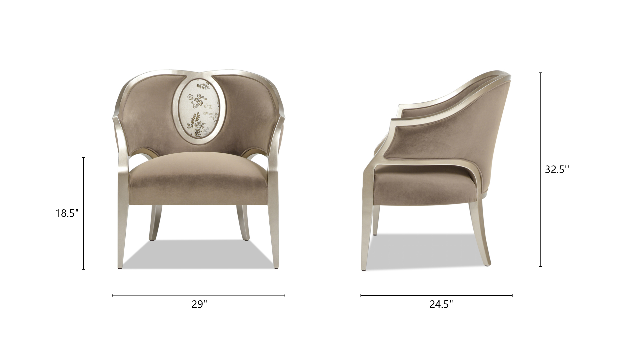 erla Velvet & Jacquard Keyhole Accent Arm Chair, Taupe Brown Performance Velvet & Botanical Jacquard