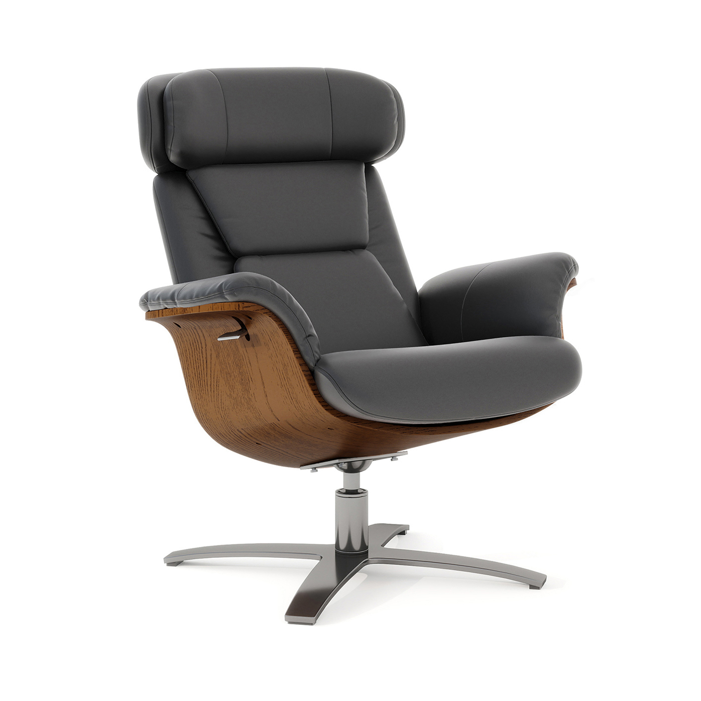 Jovan Mid-Century Modern Genuine Leather Recliner Lounge Chair, Shadow Gray