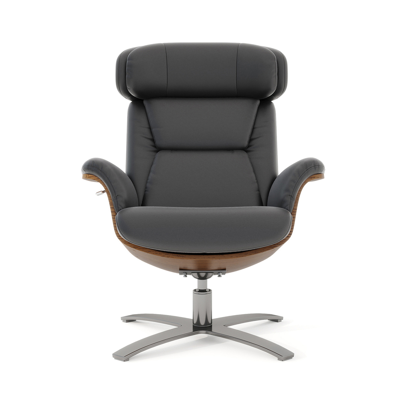 Jovan Mid-Century Modern Genuine Leather Recliner Lounge Chair, Shadow Gray