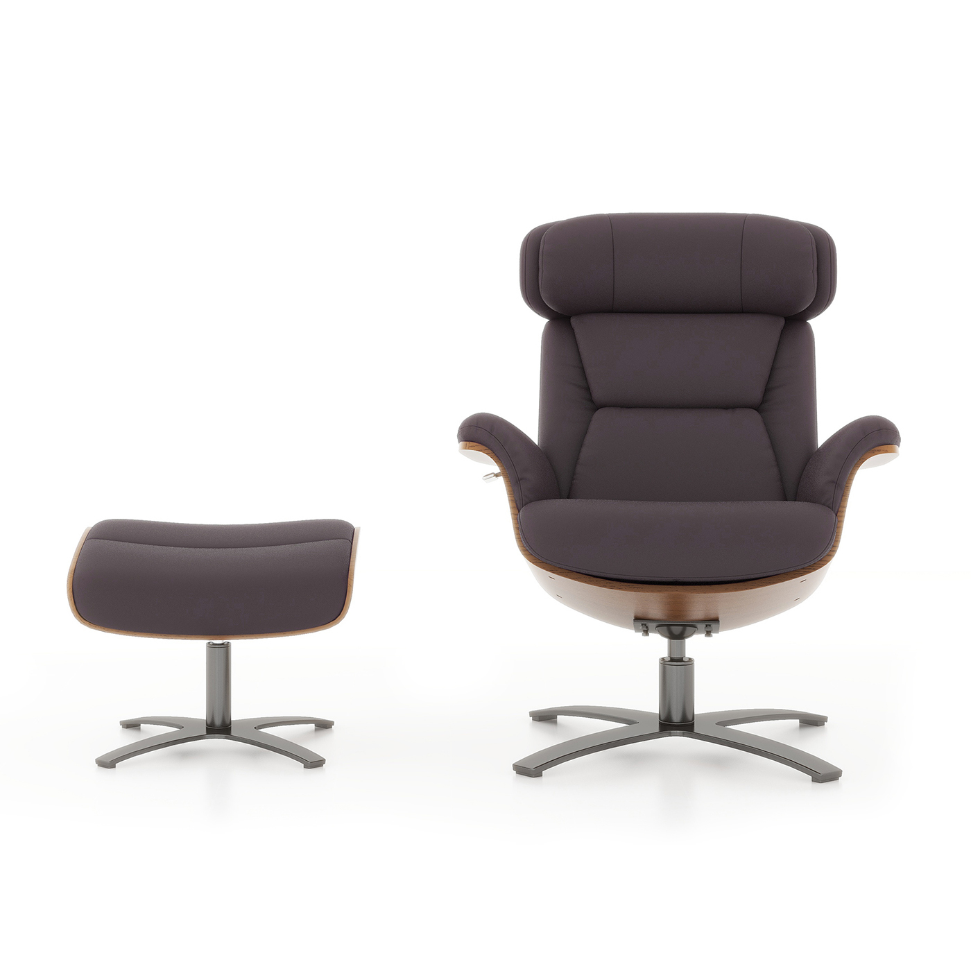 Jovan Mid-Century Modern Genuine Leather Recliner Lounge Chair & Ottoman Set, Cacao Espresso Brown