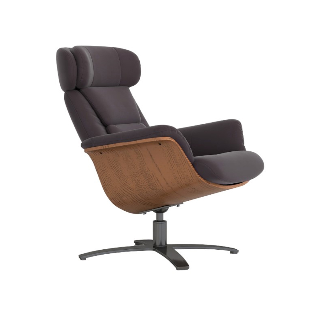 Jovan Mid-Century Modern Genuine Leather Recliner Lounge Chair, Shadow Gray