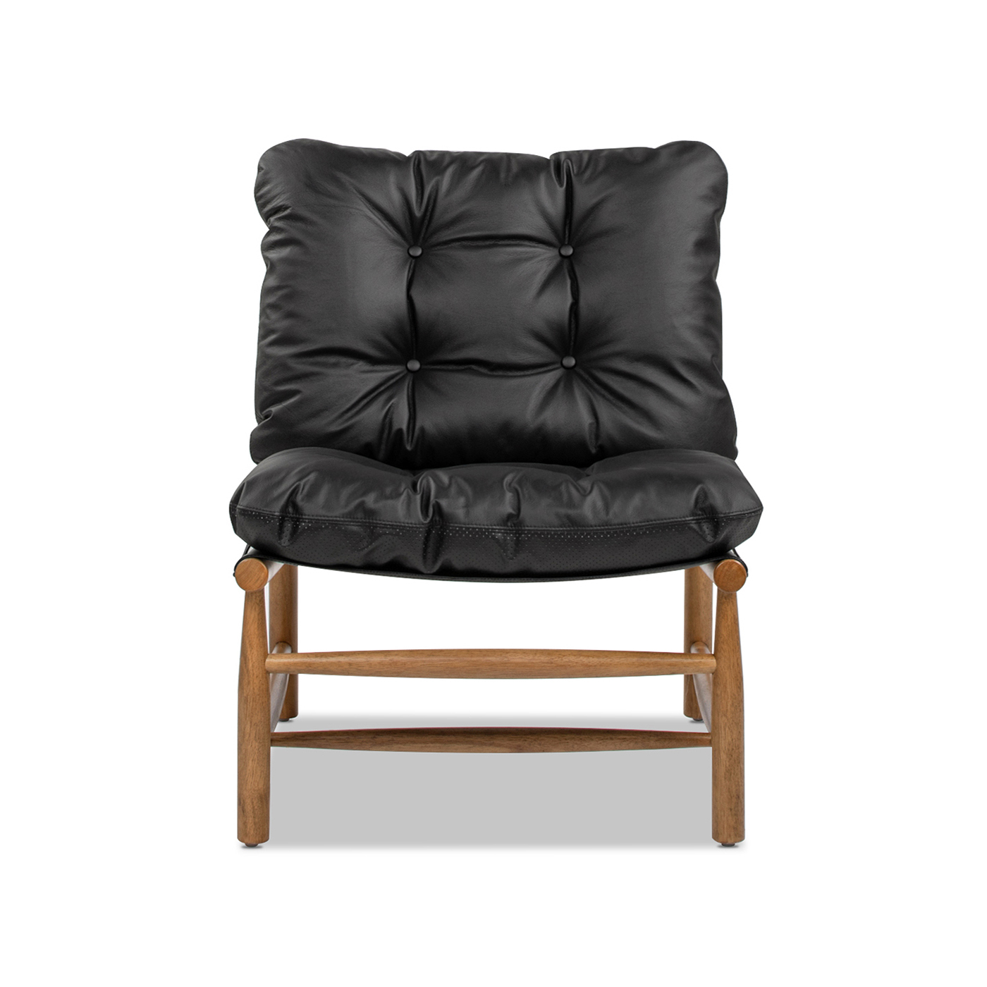 Oxford Leather Mid-Century Modern Accent Chair, Noir Black