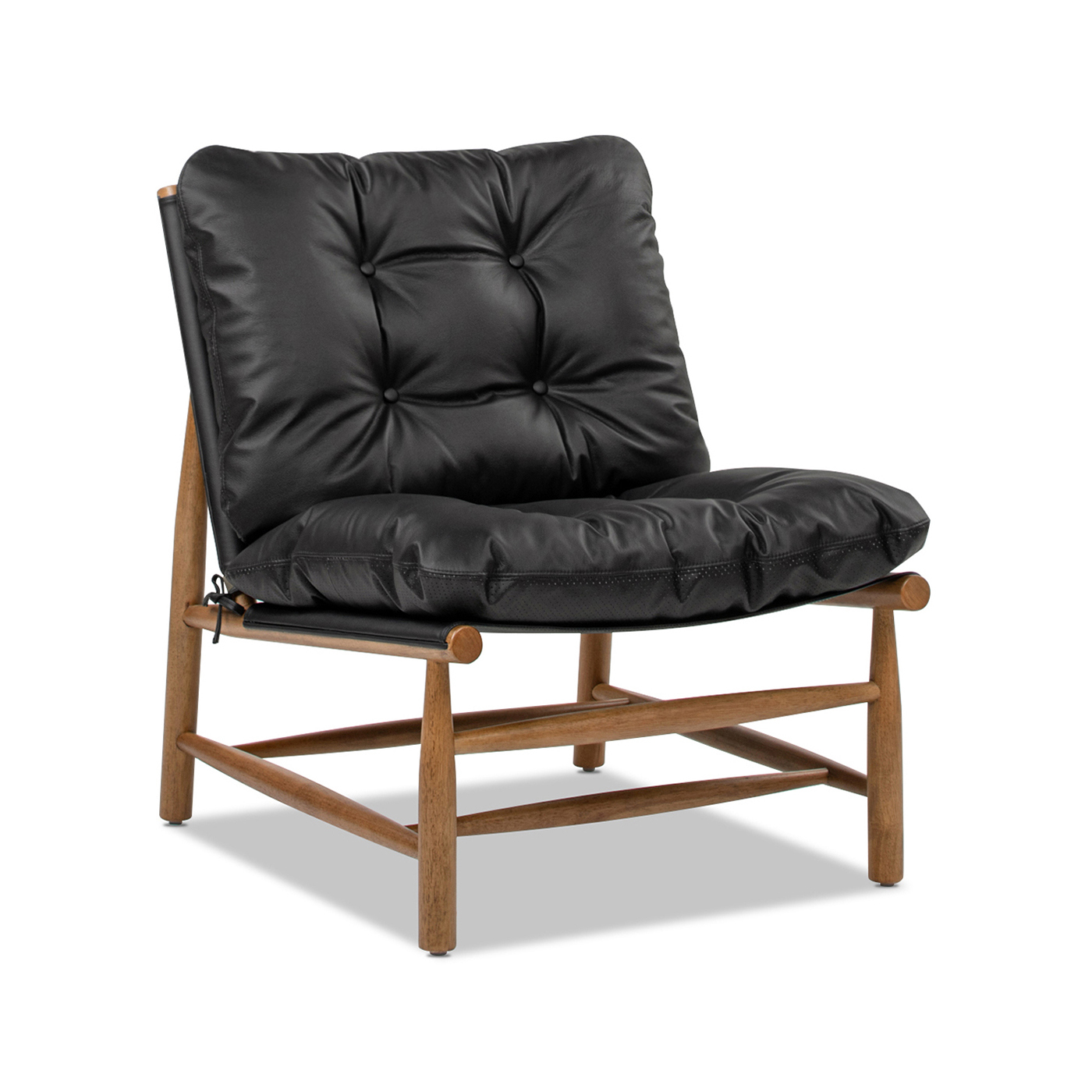 Oxford Leather Mid-Century Modern Accent Chair, Noir Black