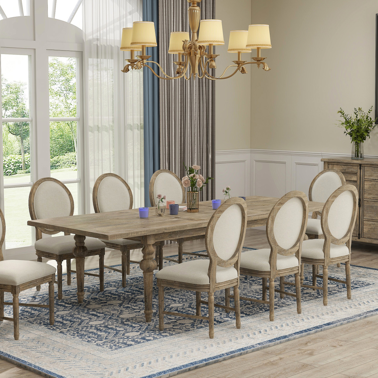 Maribelle Rectangular Sandstone Gray Solid Pine Extendable Dining Table with Turned Legs and Butterfly Leaf