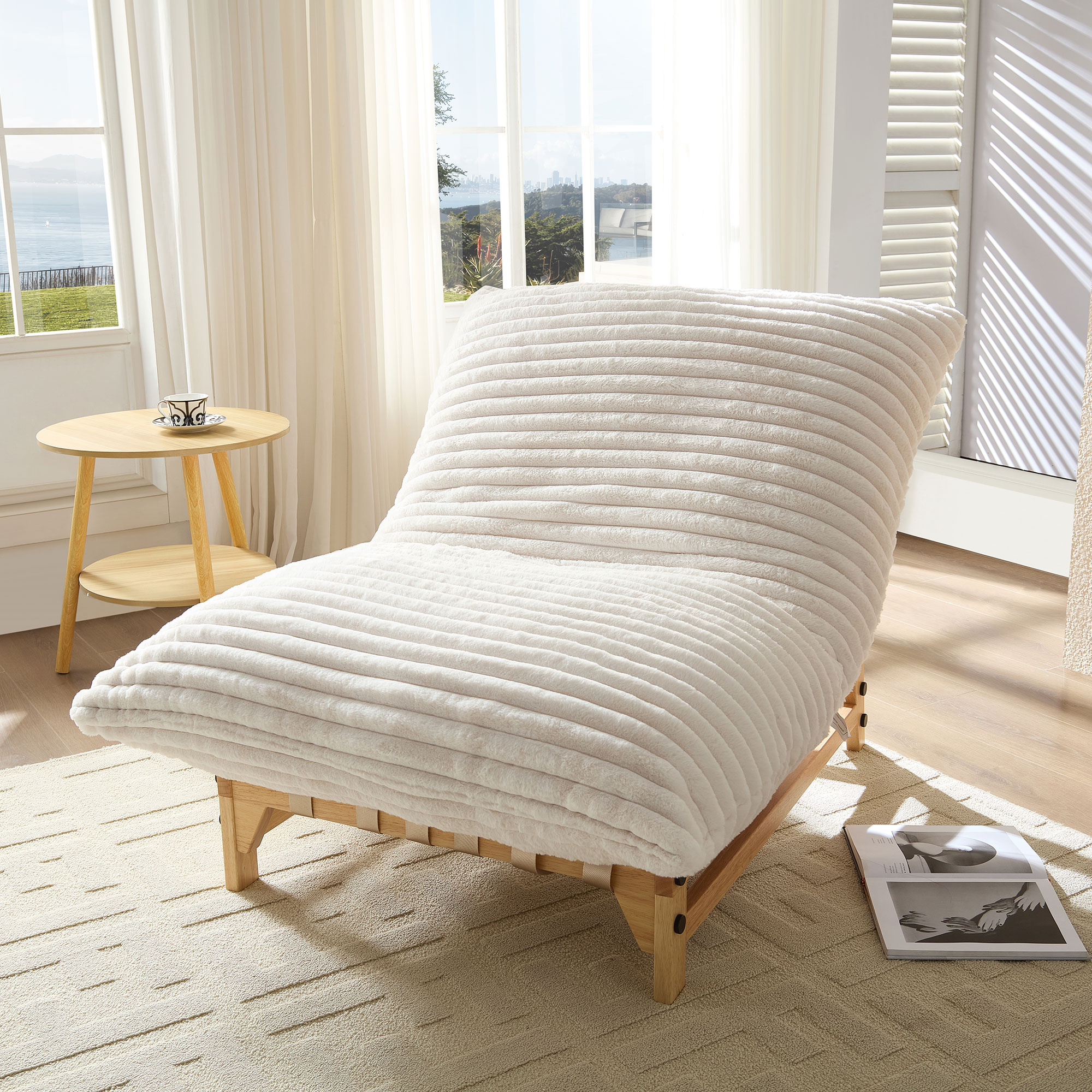 Alton Wide Armless Accent Chair, Light Brown Corduroy