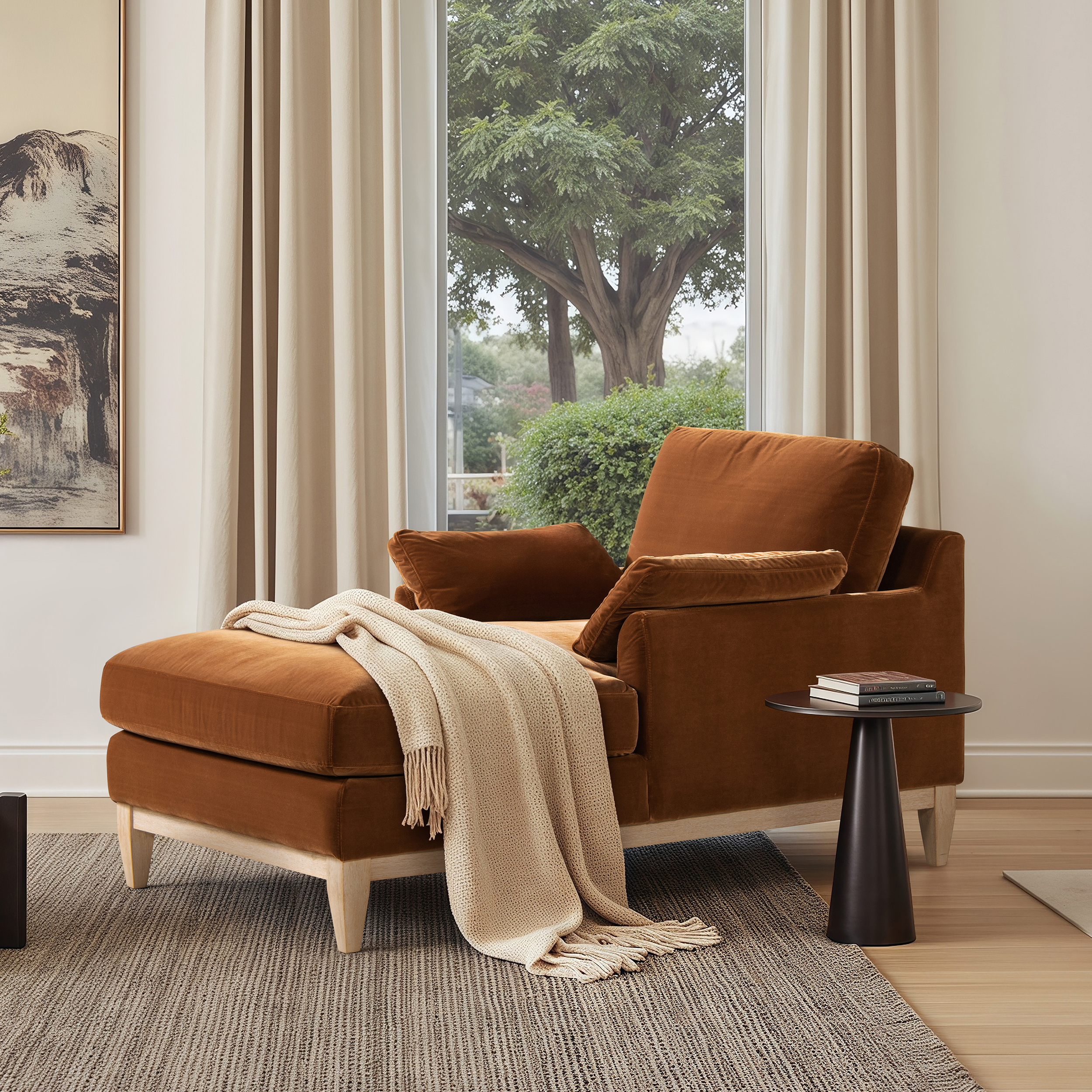 Pasadena Modern Farmhouse Chaise Lounge Chair, Burnt Orange
