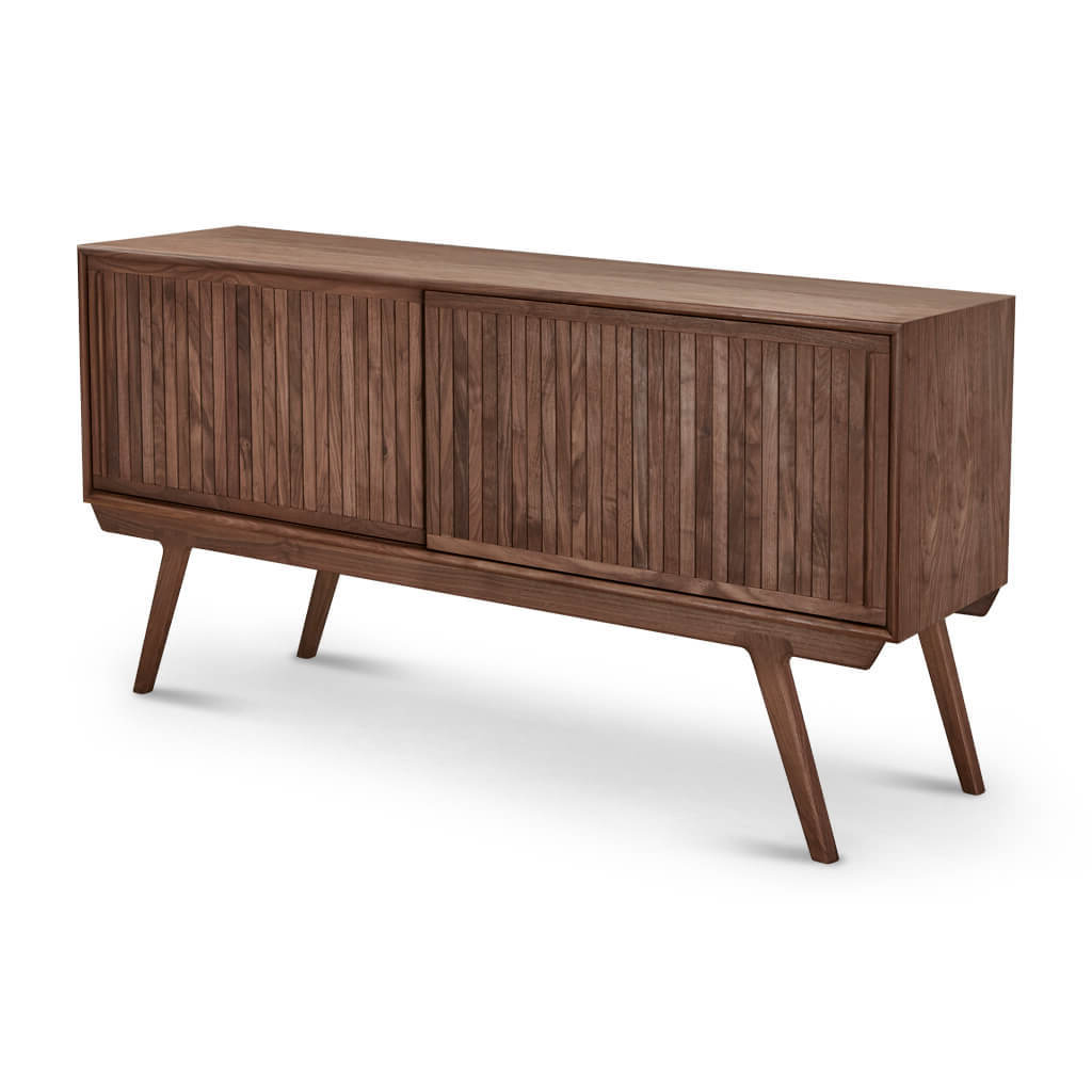 Dresden Walnut Media Cabinet with Sliding Panel Doors and Sculpted Splayed Legs