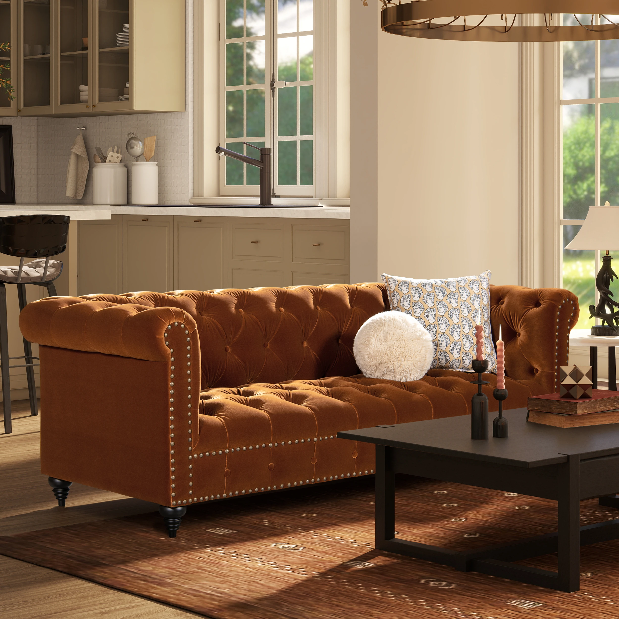 Alto Tufted Chesterfield Sofa, Burnt Orange