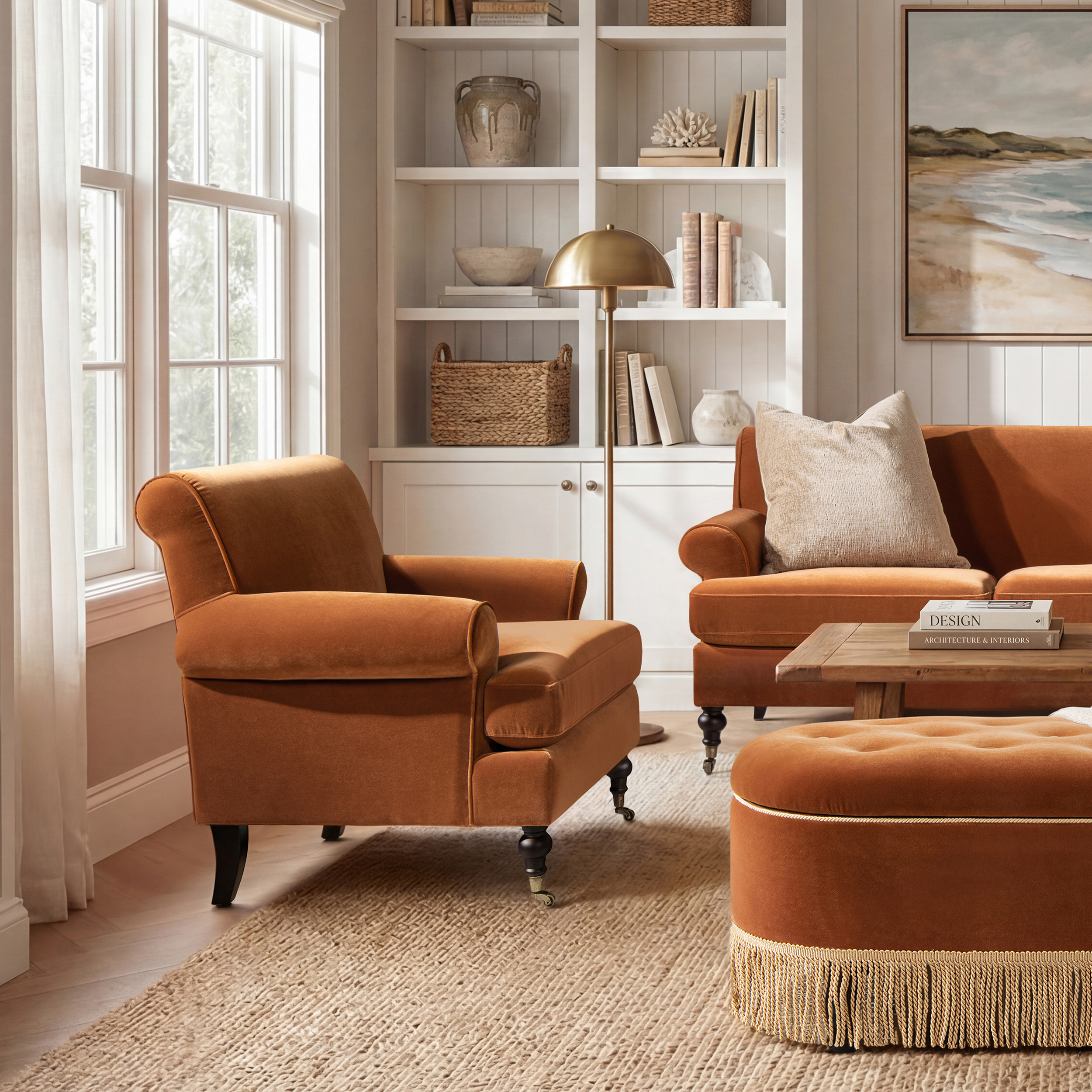 Alana Lawson Accent Arm Chair Metal Casters, Burnt Orange