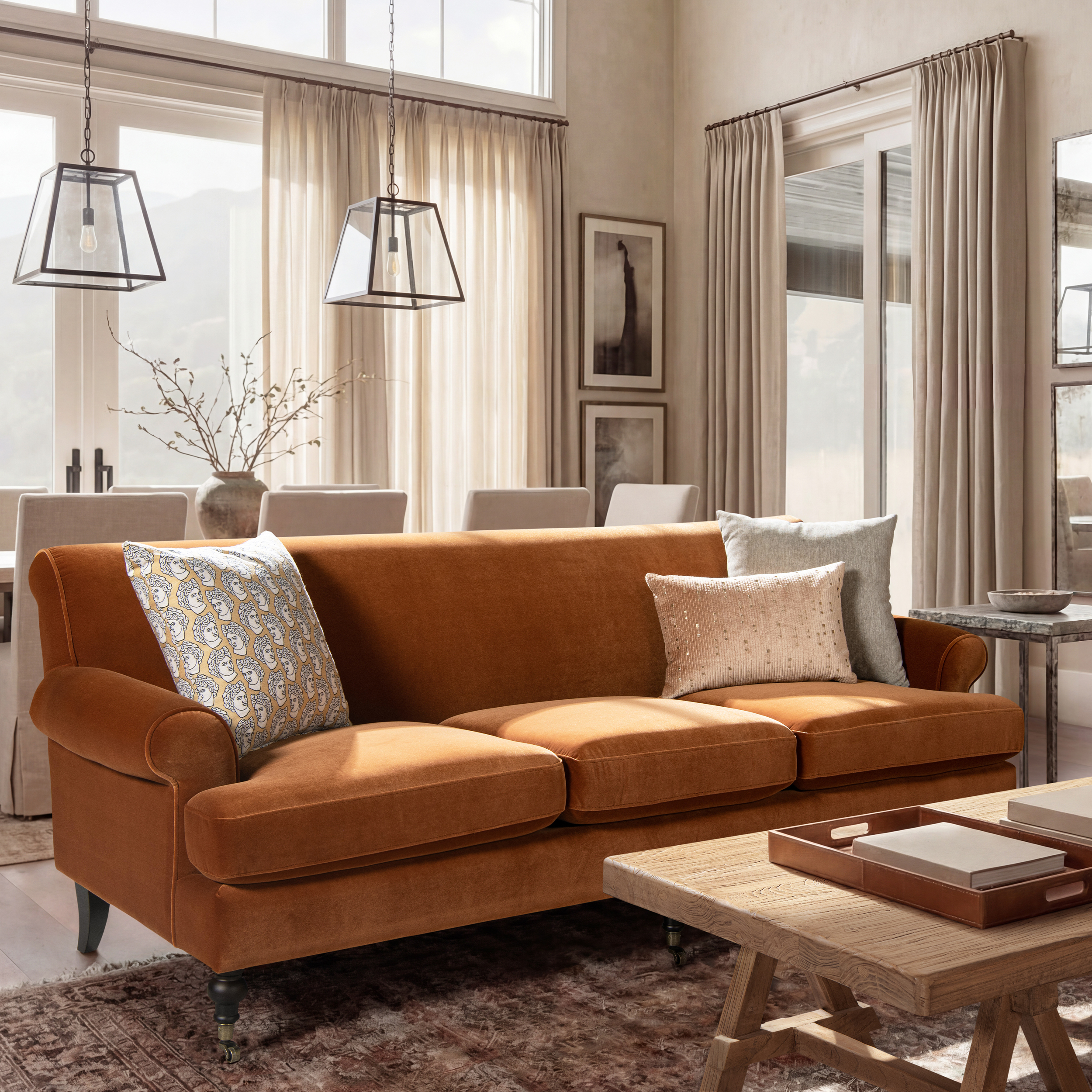 Alana Lawson Three-Cushion Tight Back Sofa, Burnt Orange