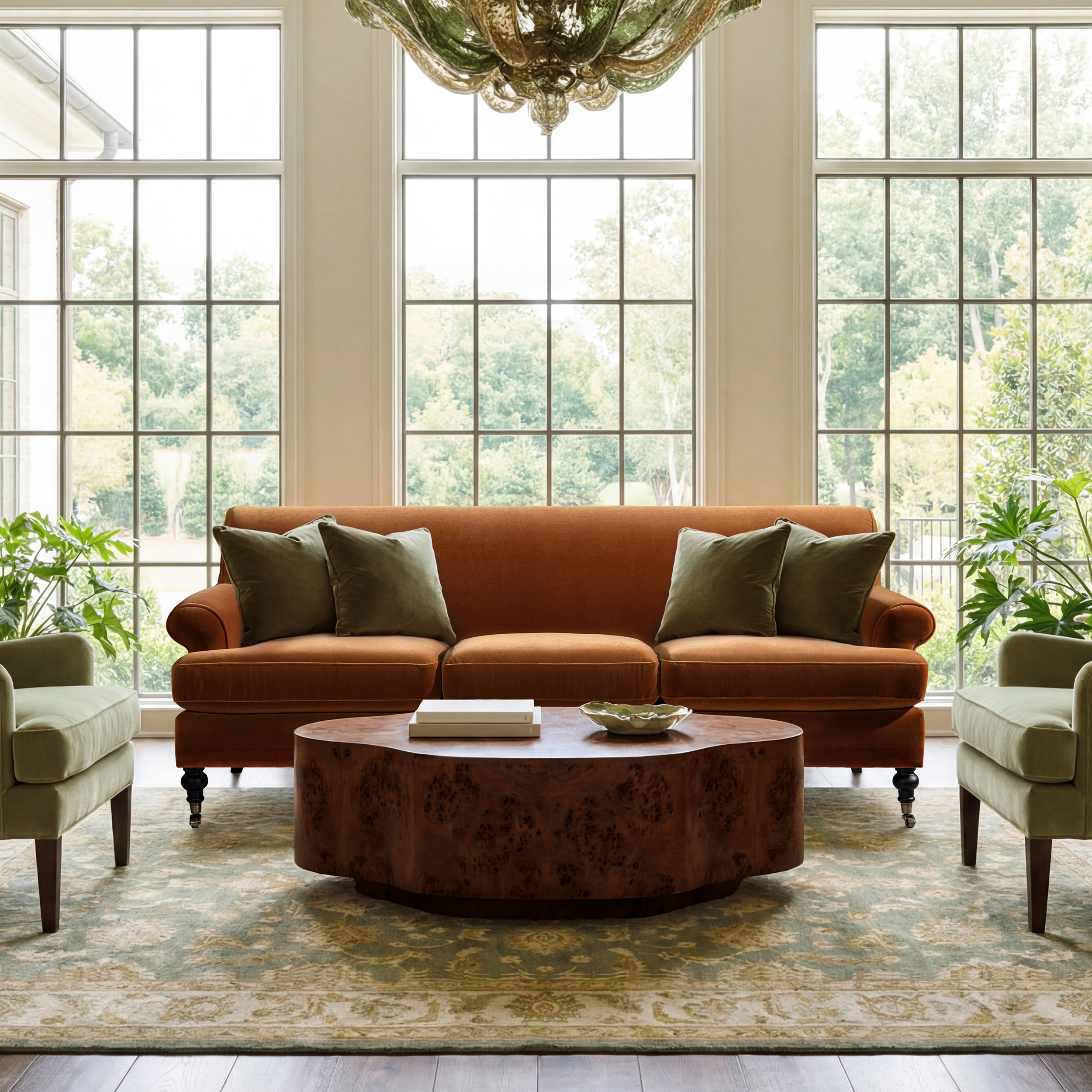 Alana Lawson Three-Cushion Tight Back Sofa, Burnt Orange