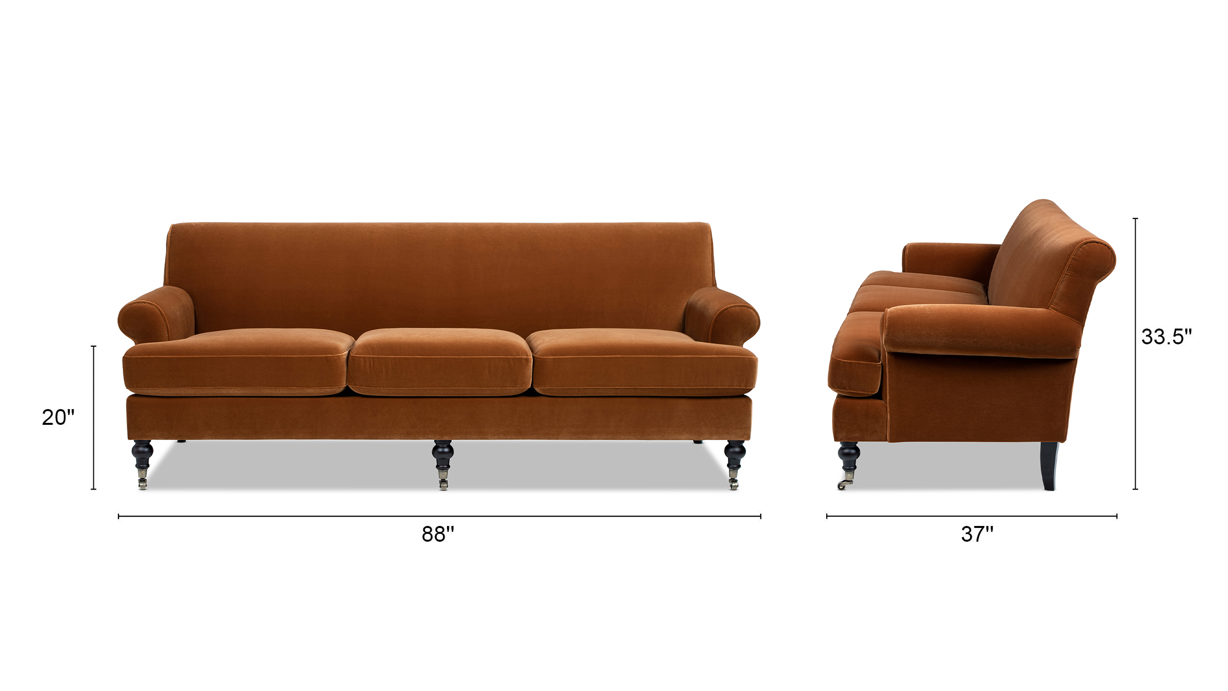 Alana Lawson Three-Cushion Tight Back Sofa, Burnt Orange