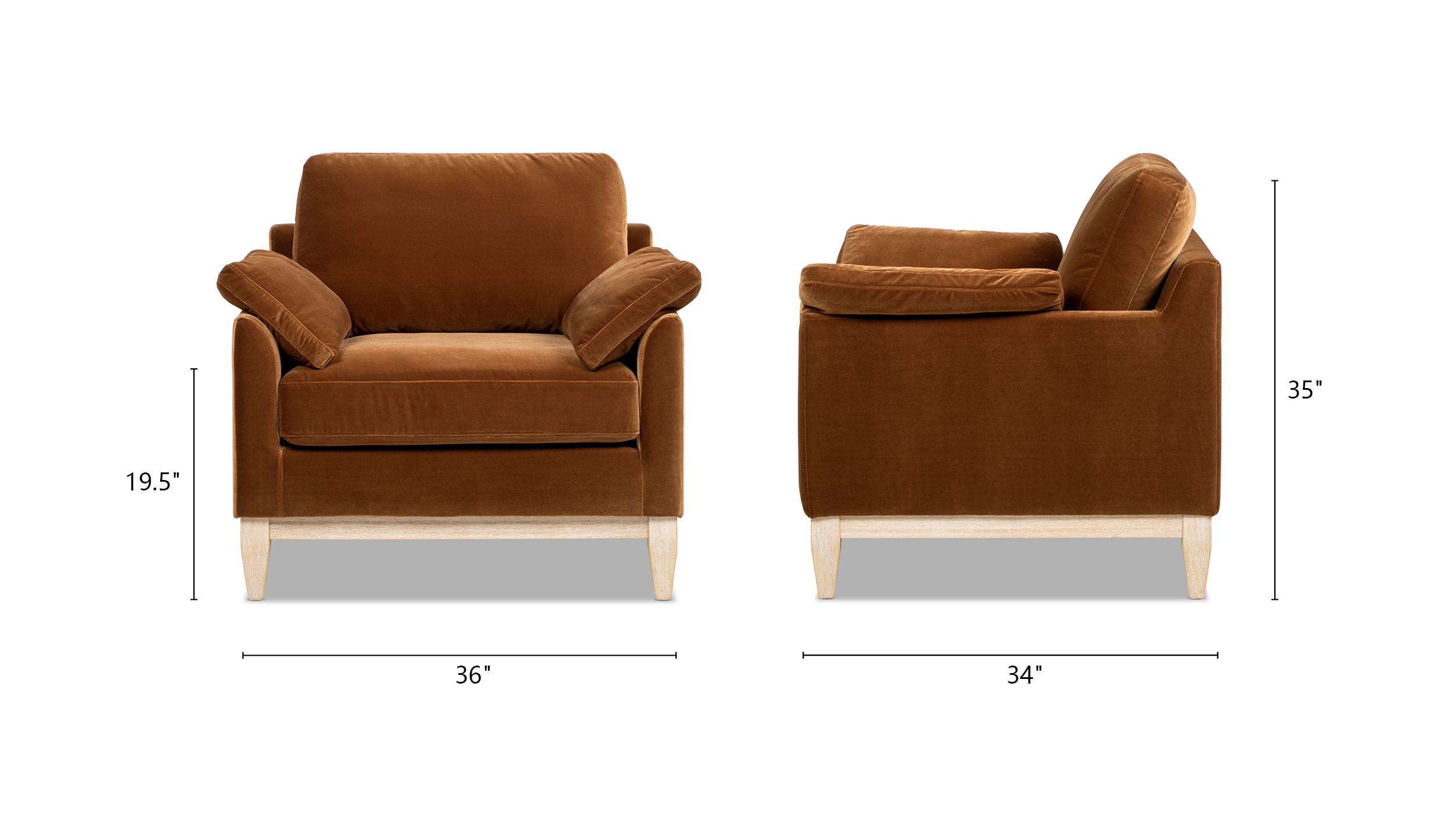 Pasadena Wide Modern Farmhouse Accent Arm Chair, Burnt Orange Performance Velvet