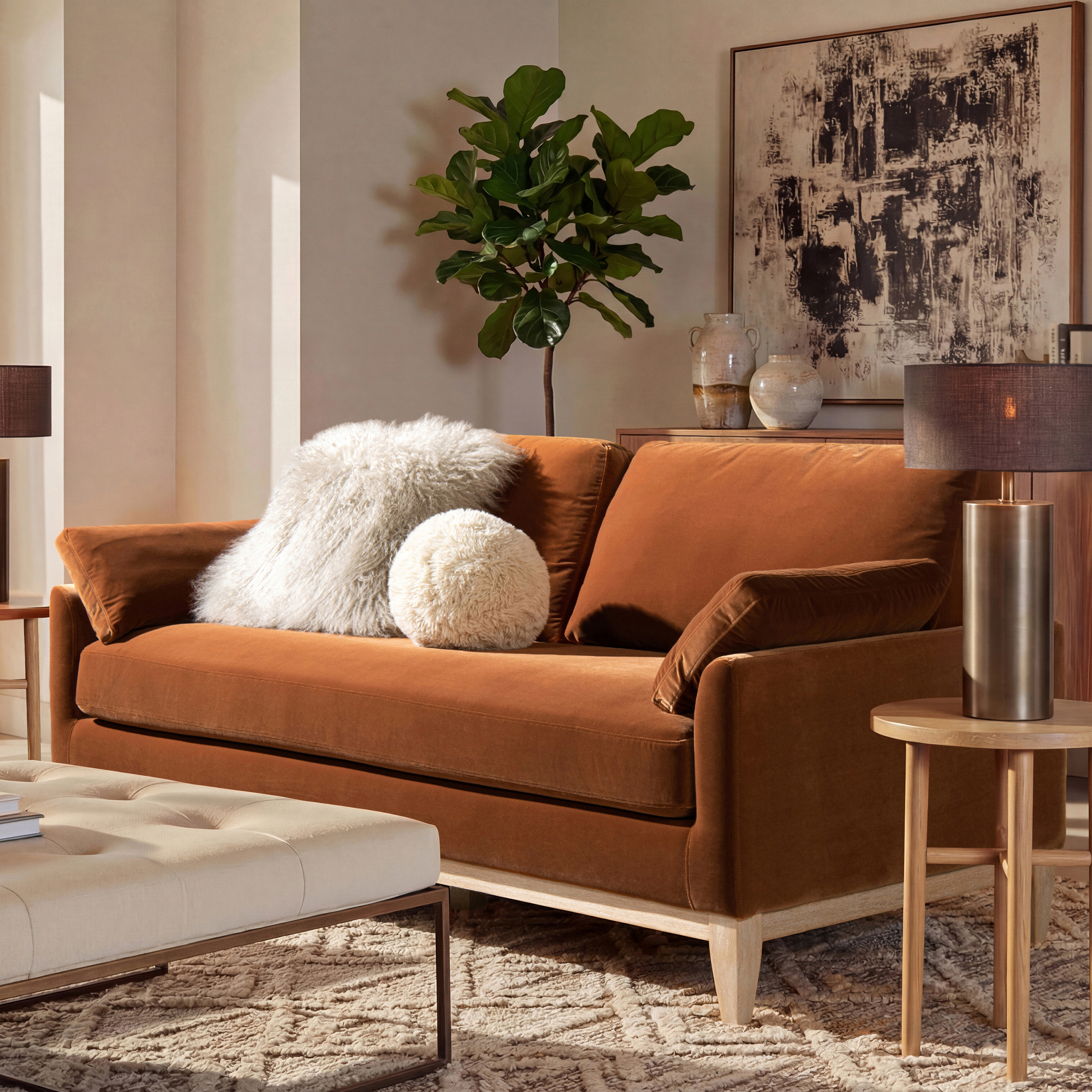 Pasadena Modern Farmhouse Sofa, Burnt Orange