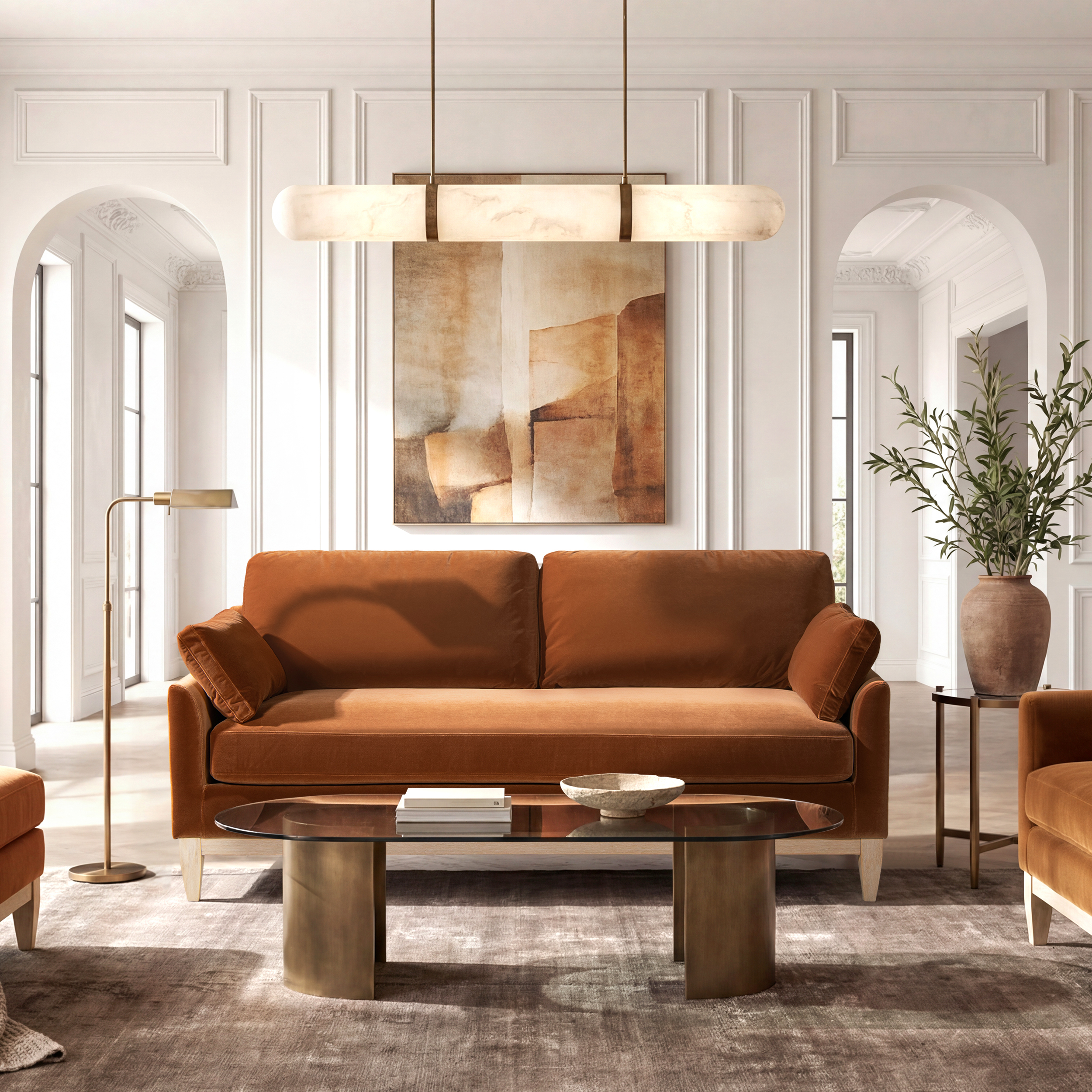 Pasadena Modern Farmhouse Sofa, Burnt Orange