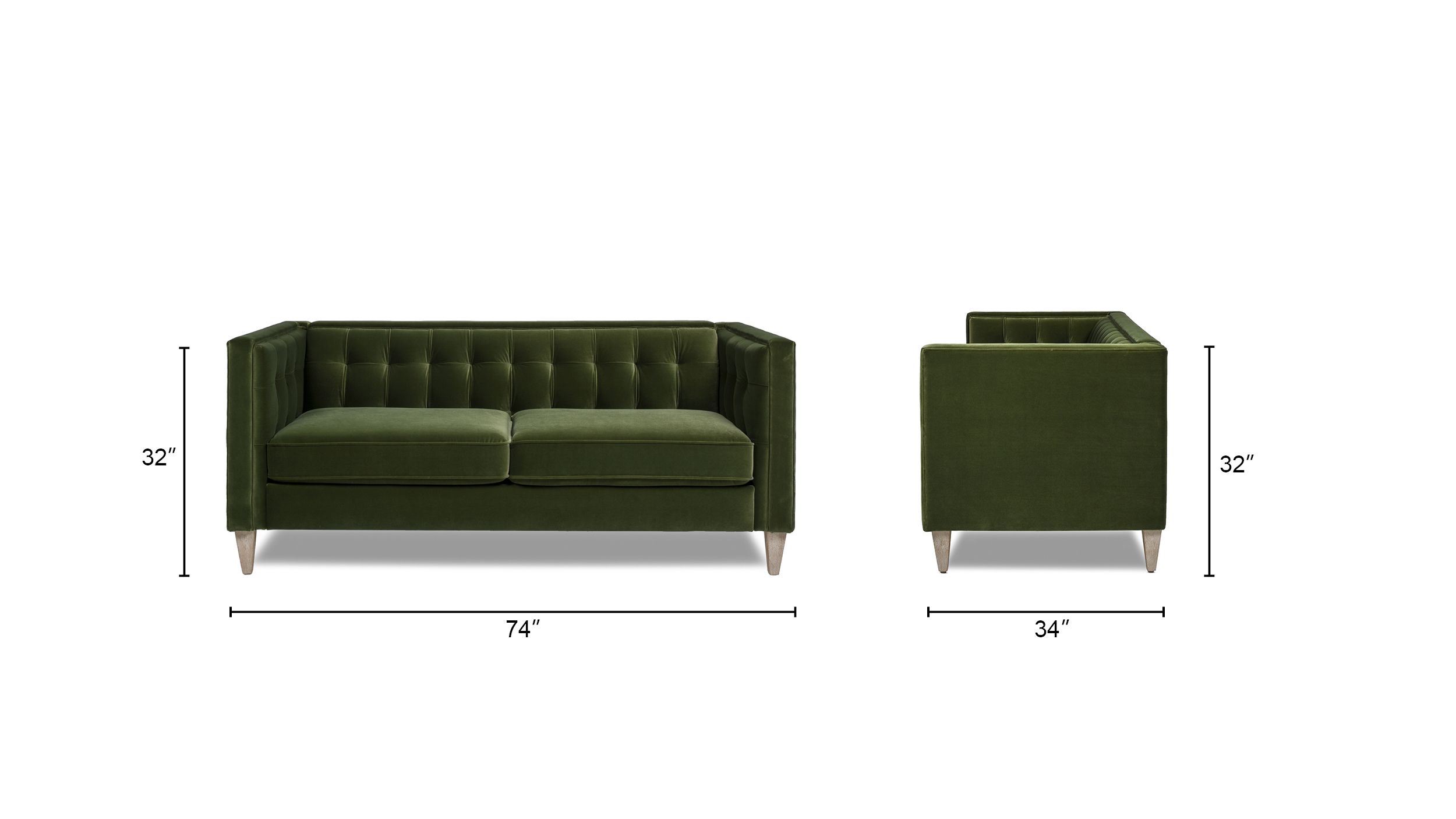 James 74 Modern Tuxedo Sofa, Olive Green