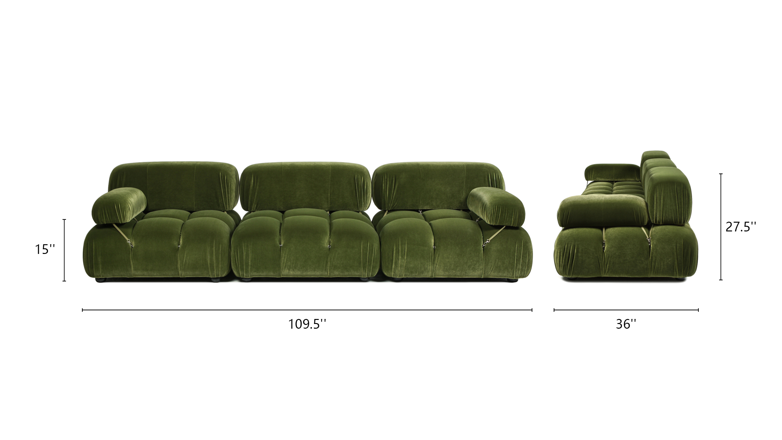 Marcel Bubble Modular Modern 3-Piece Sofa, Olive Green