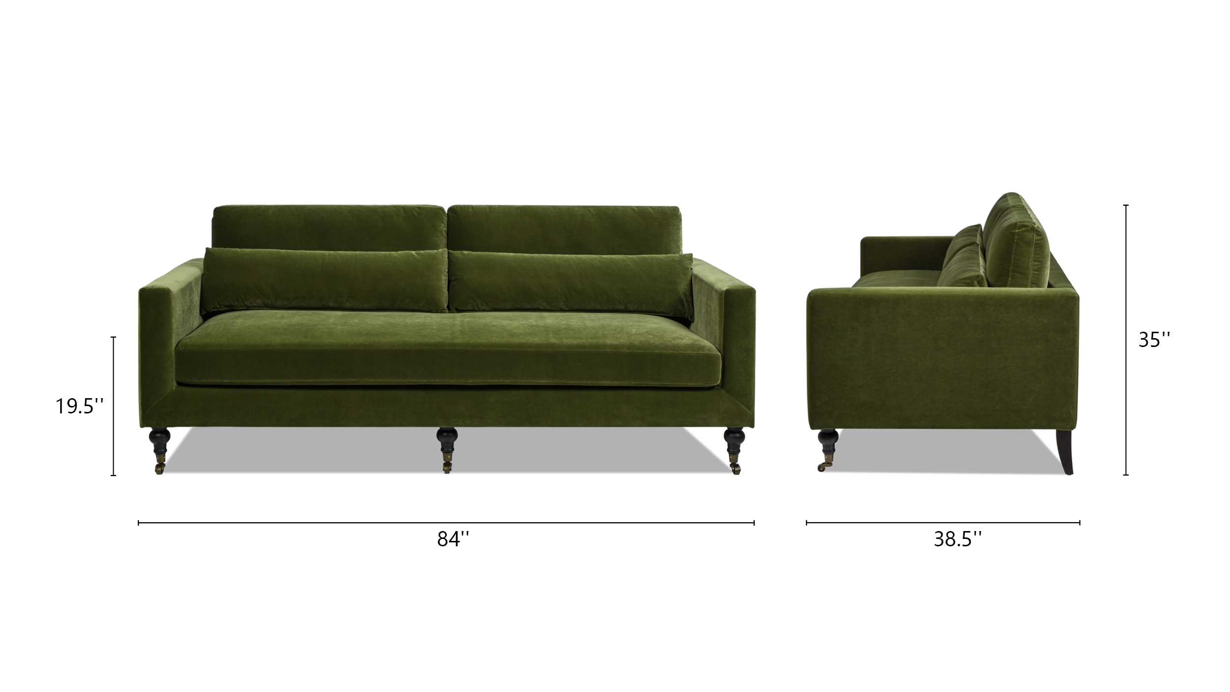 Elliot Track Arm Sofa with Caster Turn Legs, Olive Green