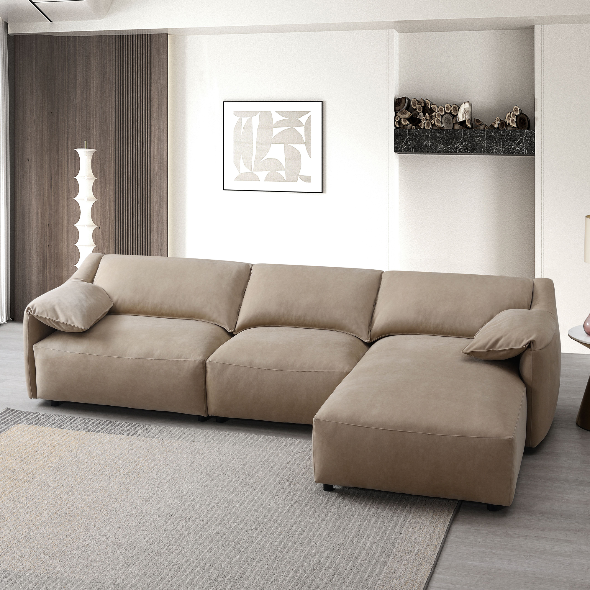 Malden Right-Facing Feather Down Sectional Sofa, Mocha Suede