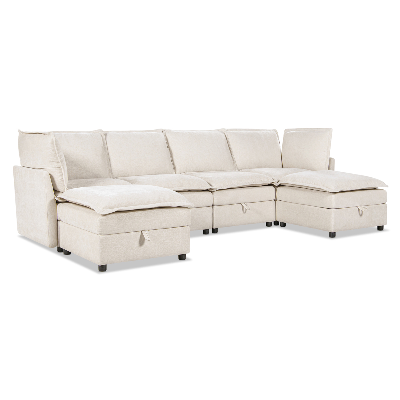 Sadie Reversible Chaise Modular Sectional Sofa-in-a-Box with Storage, Sandstone Light Beige