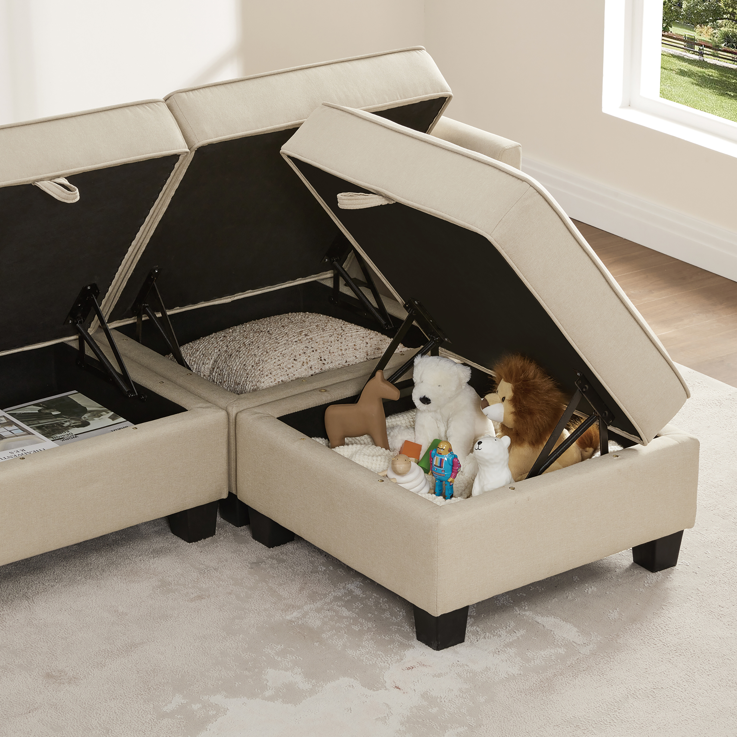 Billy Modular 4-Piece Storage Sectional Sofa, Sandstone Beige