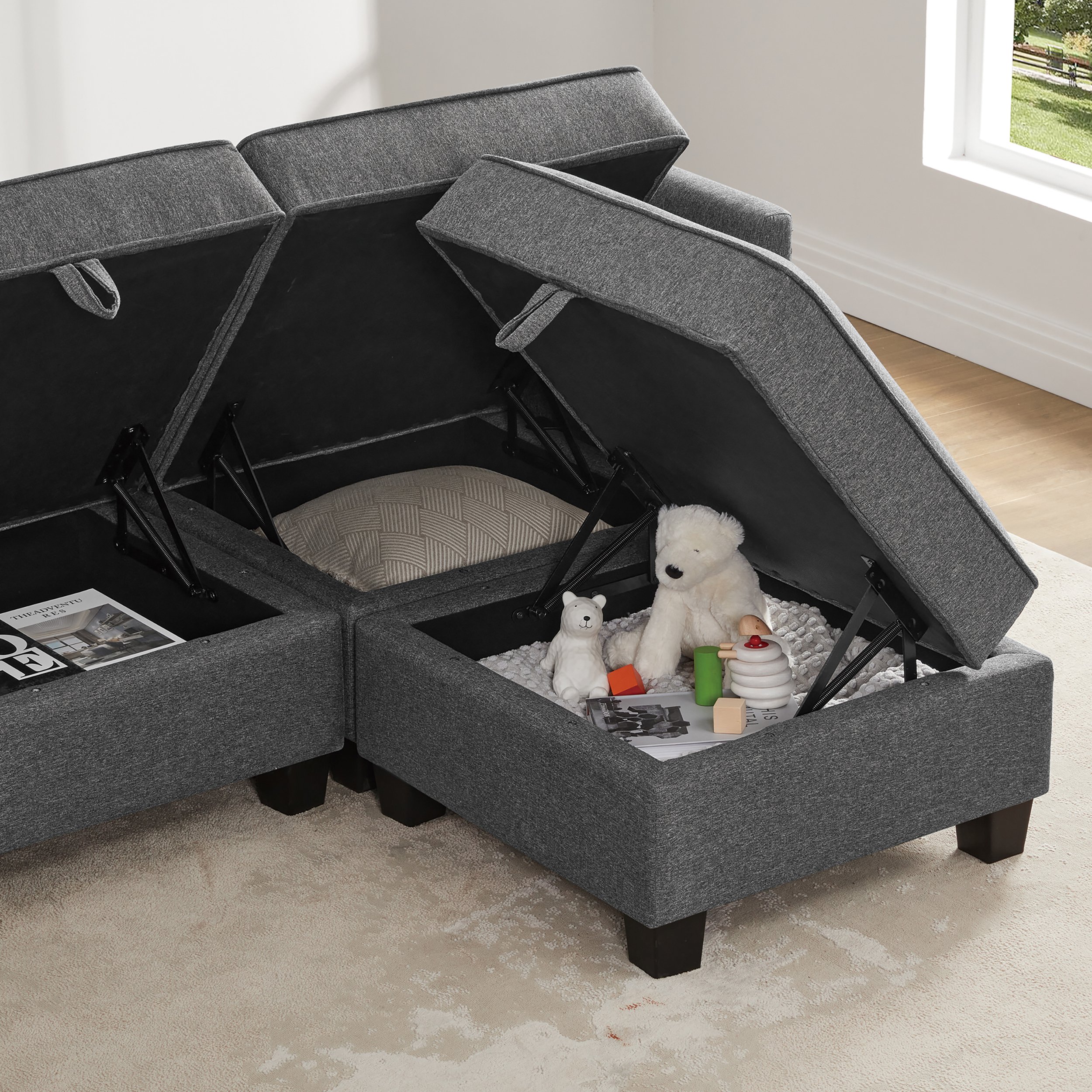 Billy Modular 4-Piece Storage Sectional Sofa, Soapstone Gray