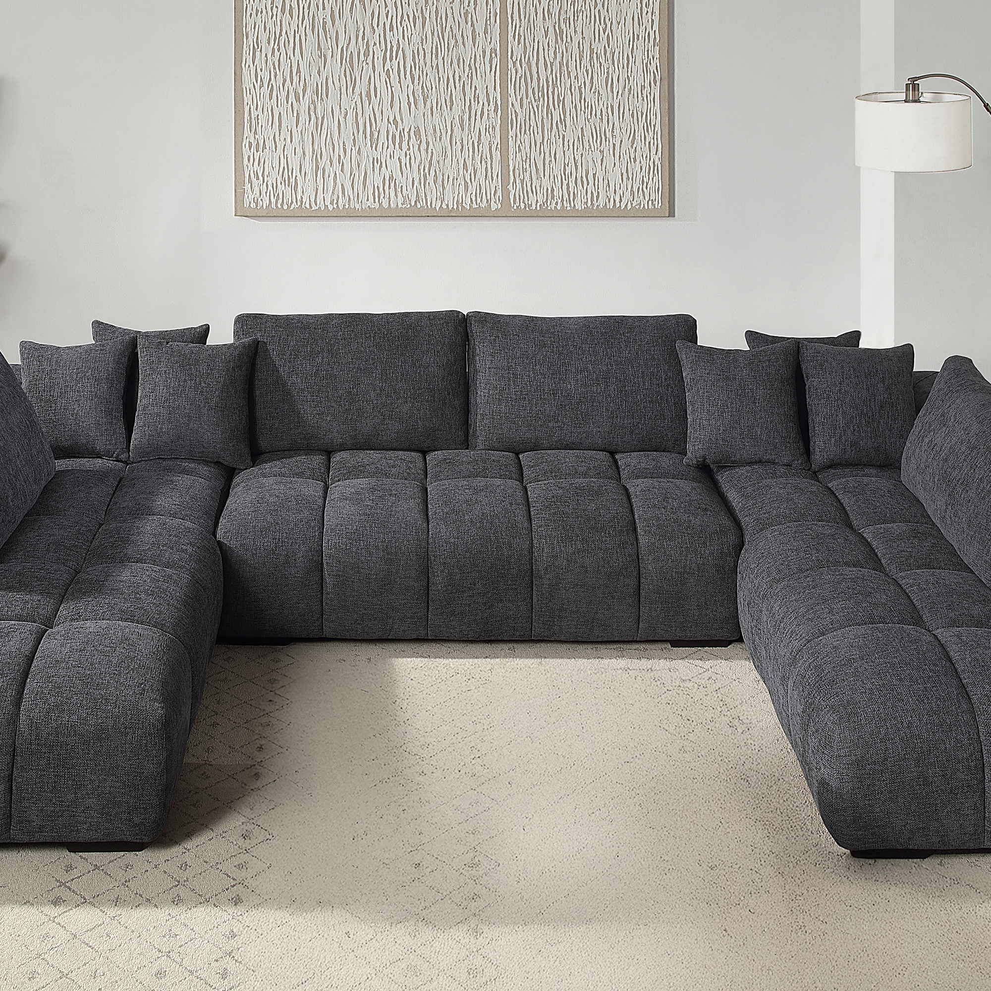 Hadley Upholstered U-Shaped Sectional Sofa, Chenille Gray