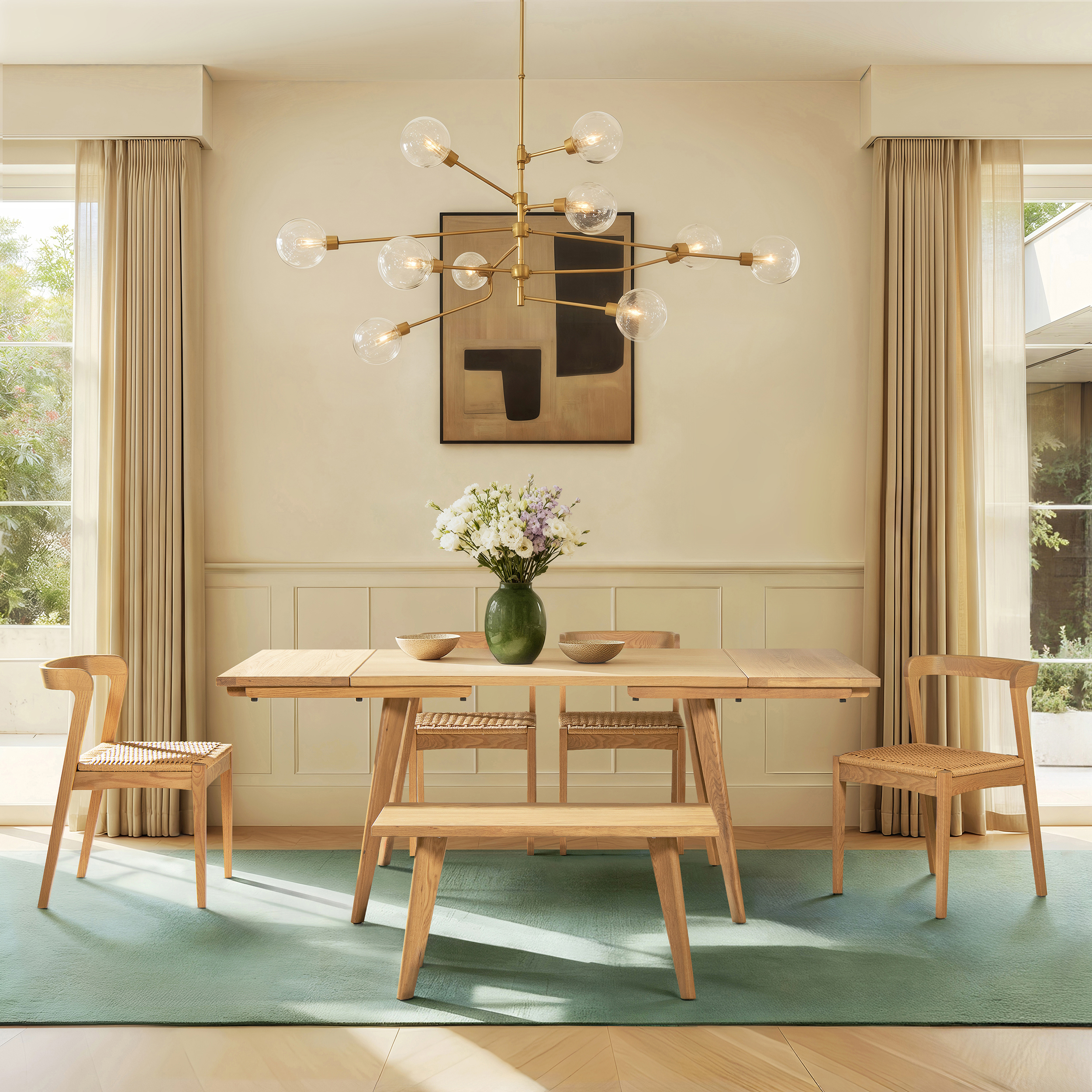 ロカイユチェア/ローズウッド　リネン Capri Woven Seat Oak Wood Dining Chair, Natural Brown - Jennifer