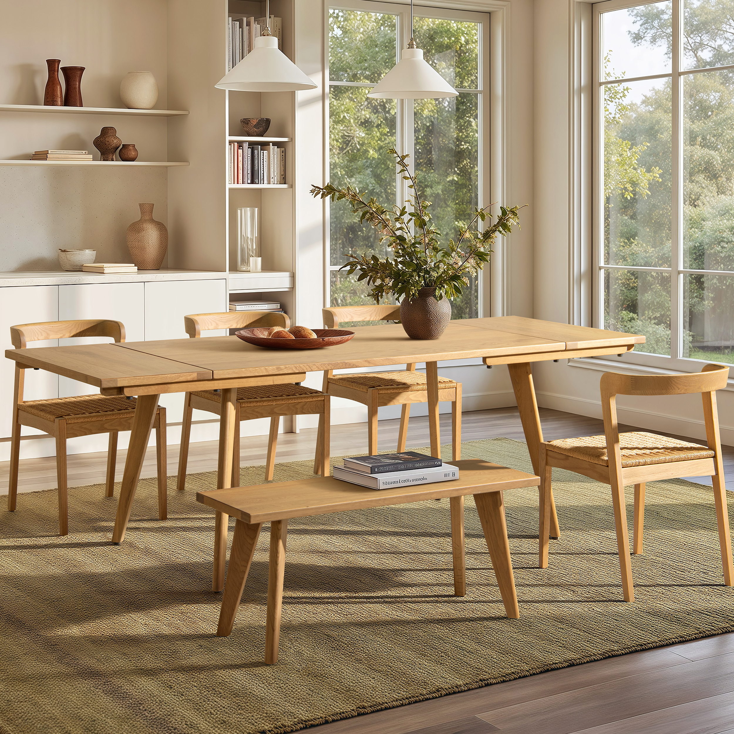 Capri Woven Seat Oak Wood Dining Chair, Natural Brown - Jennifer