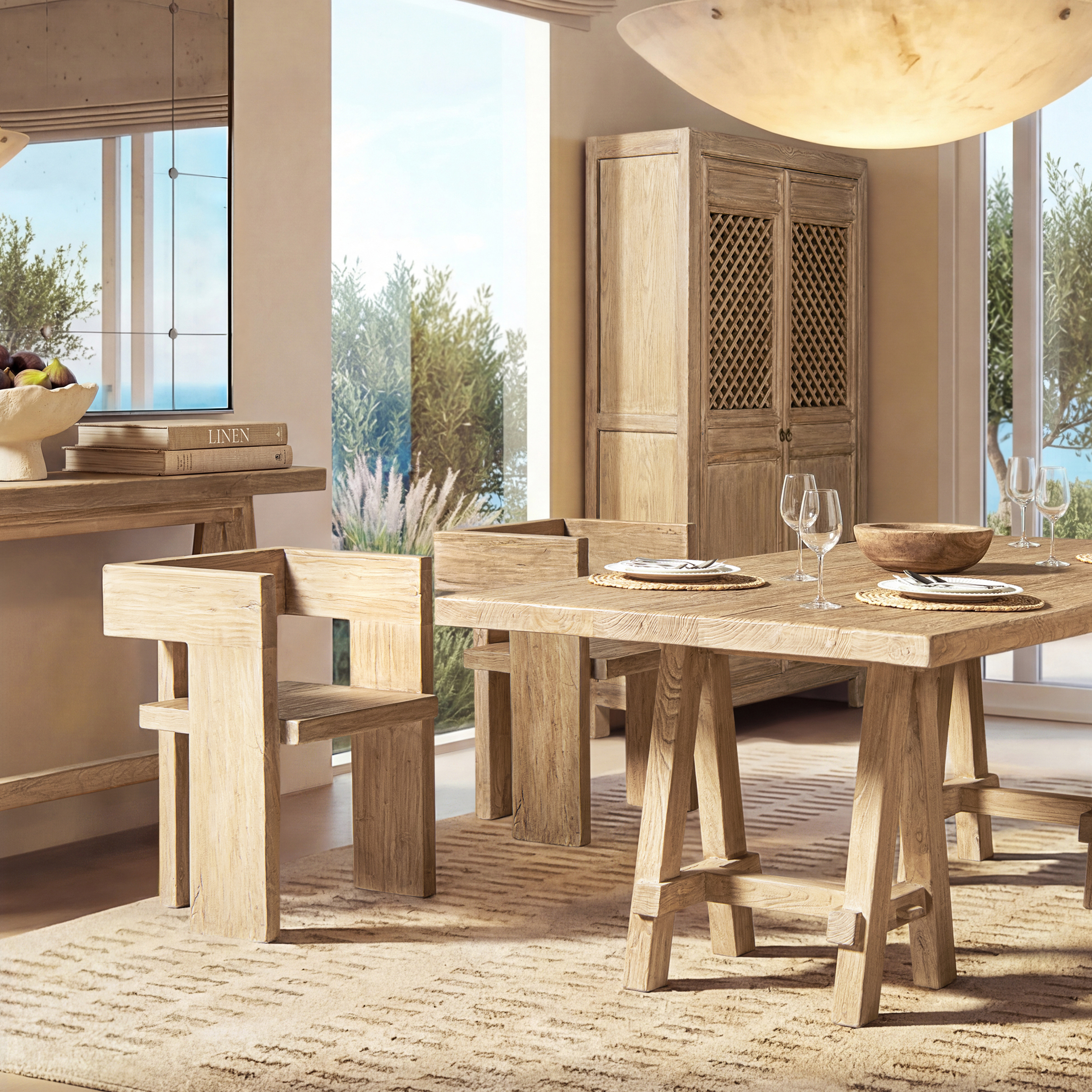 Avenel Solid Reclaimed Elm Sculptural Block Accent Chair, Heritage Light Natural Brown