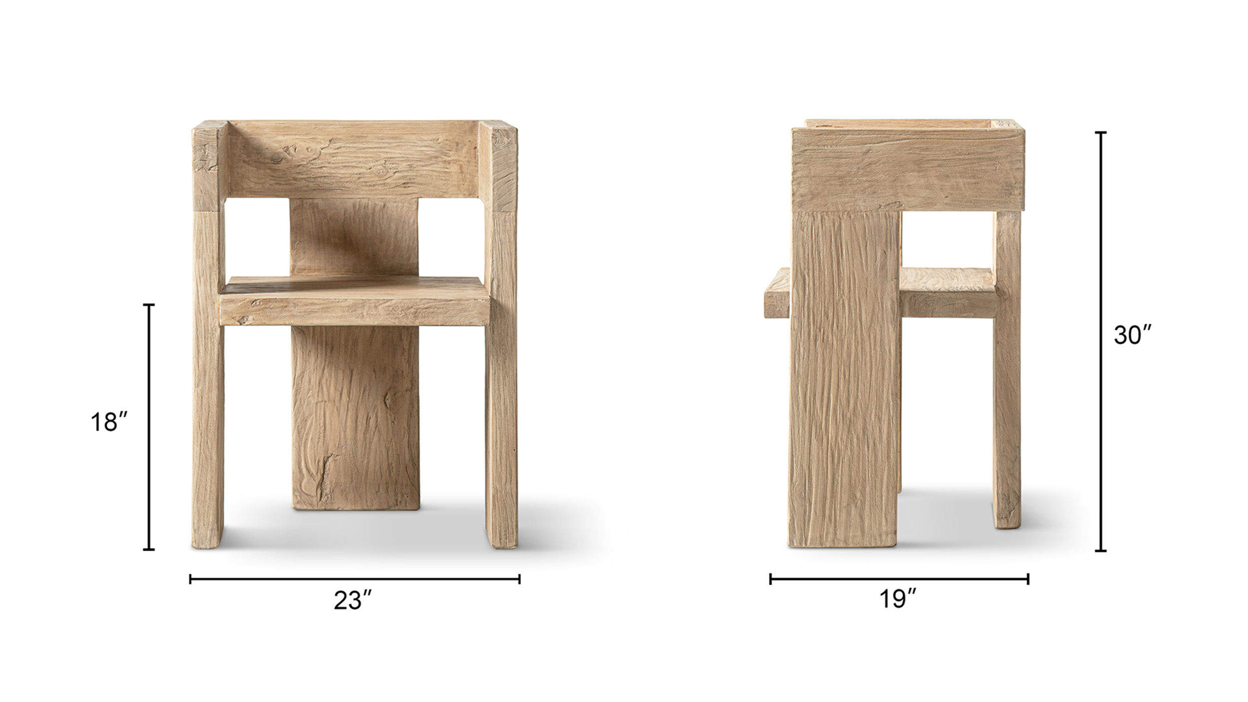 Avenel Solid Reclaimed Elm Sculptural Block Accent Chair, Heritage Light Natural Brown