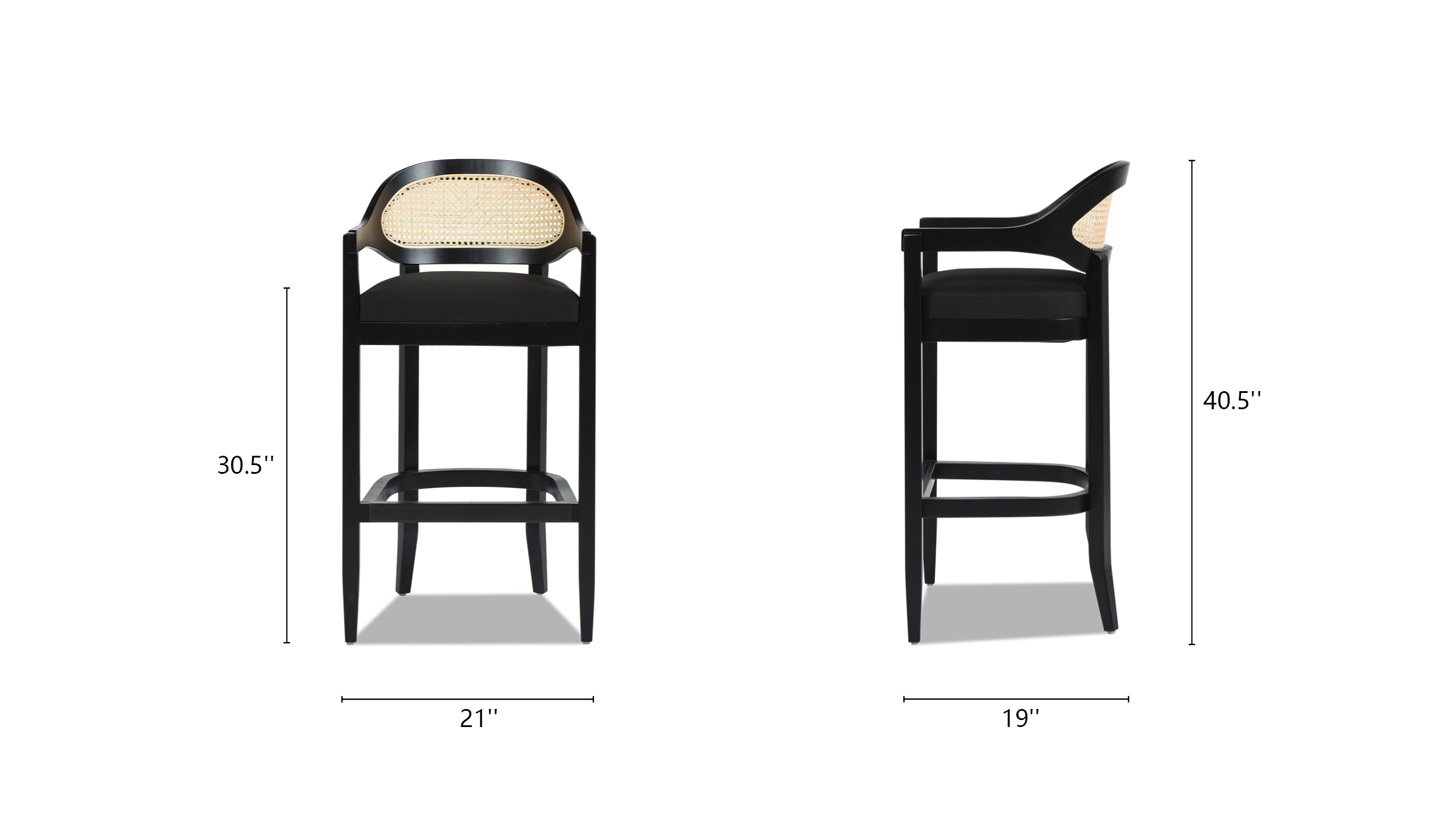 Americana Mid-Century Modern Cane Back Bar Stool, Jet Black