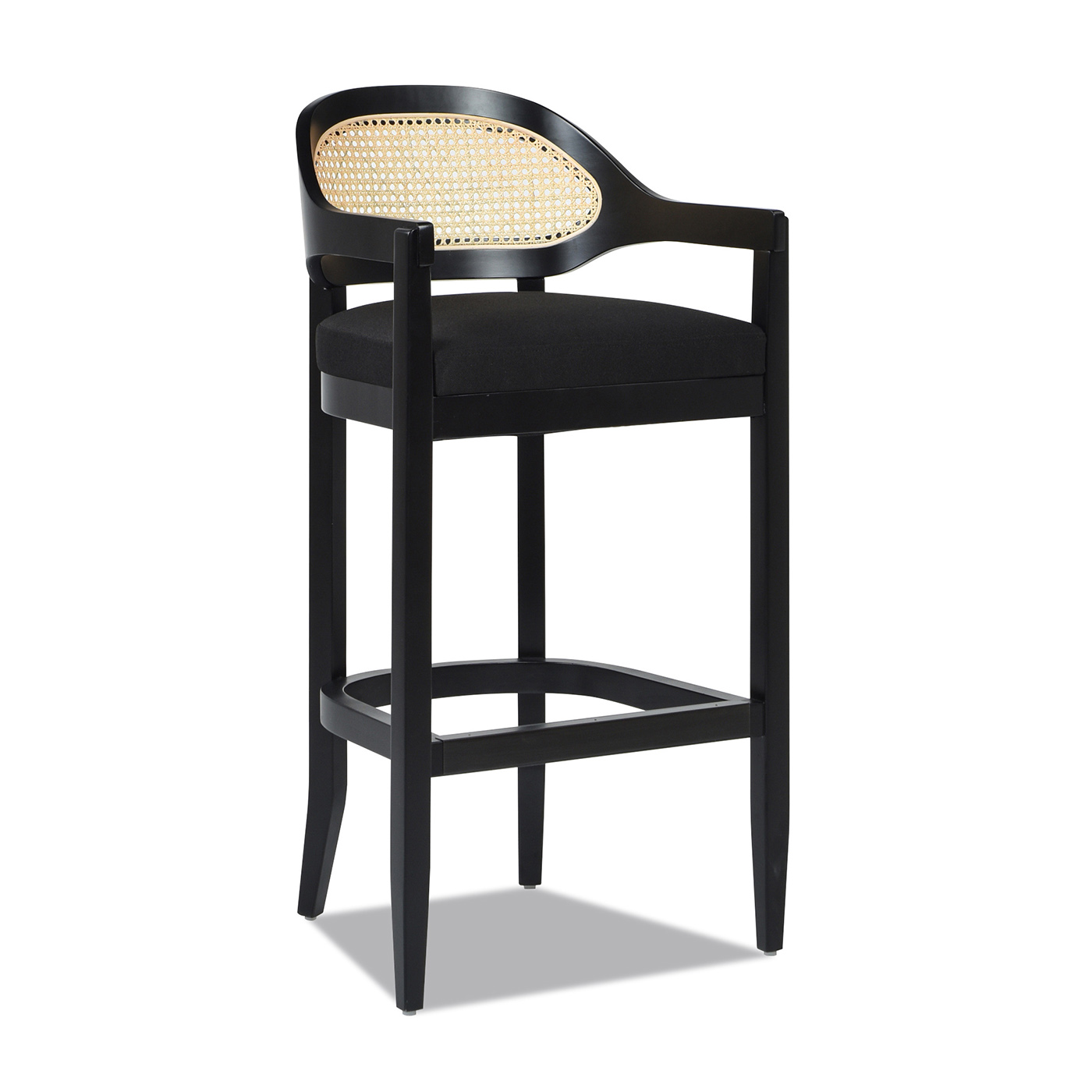 Americana Mid-Century Modern Cane Back Bar Stool, Jet Black
