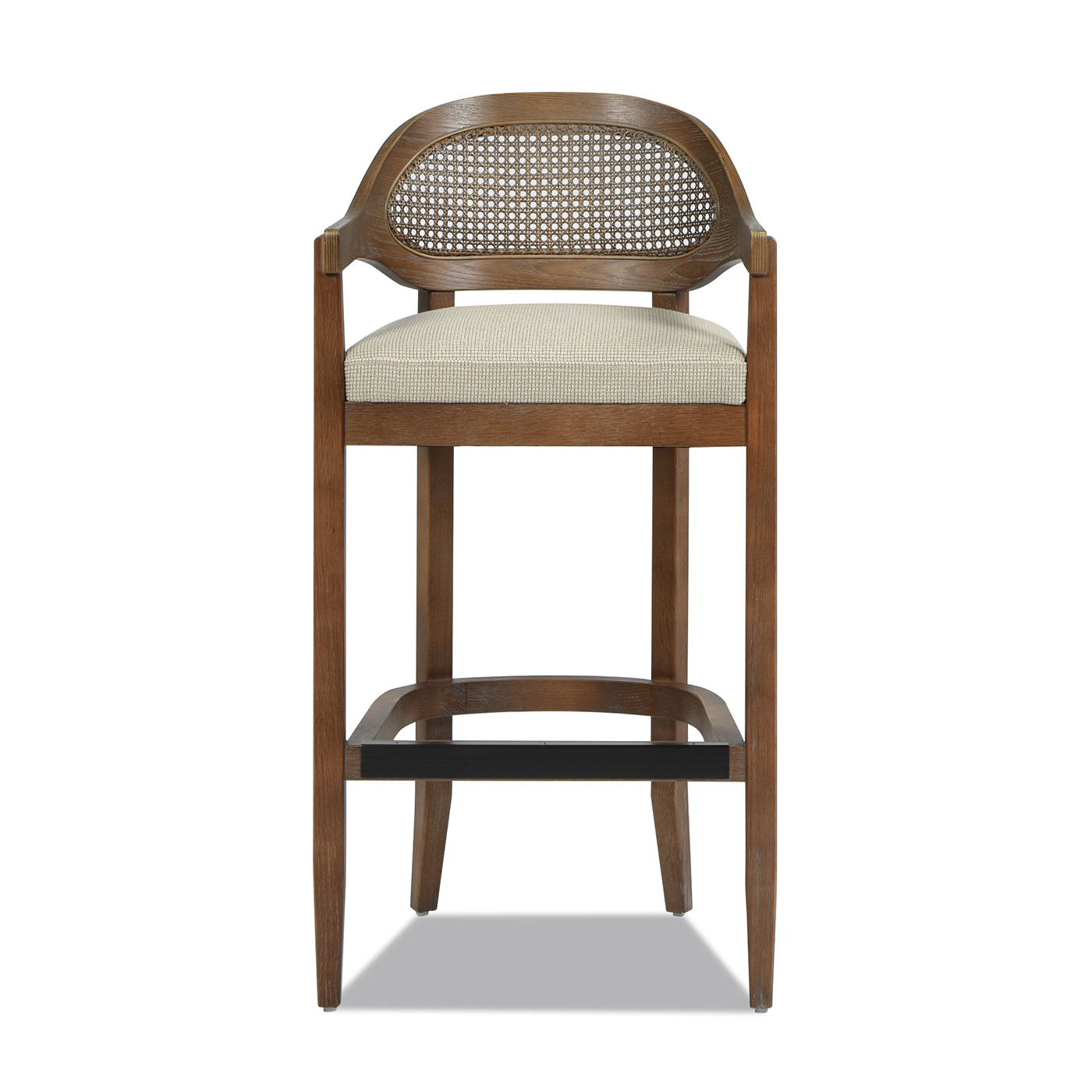 Americana Mid-Century Modern Cane Back Bar Stool, Taupe Beige