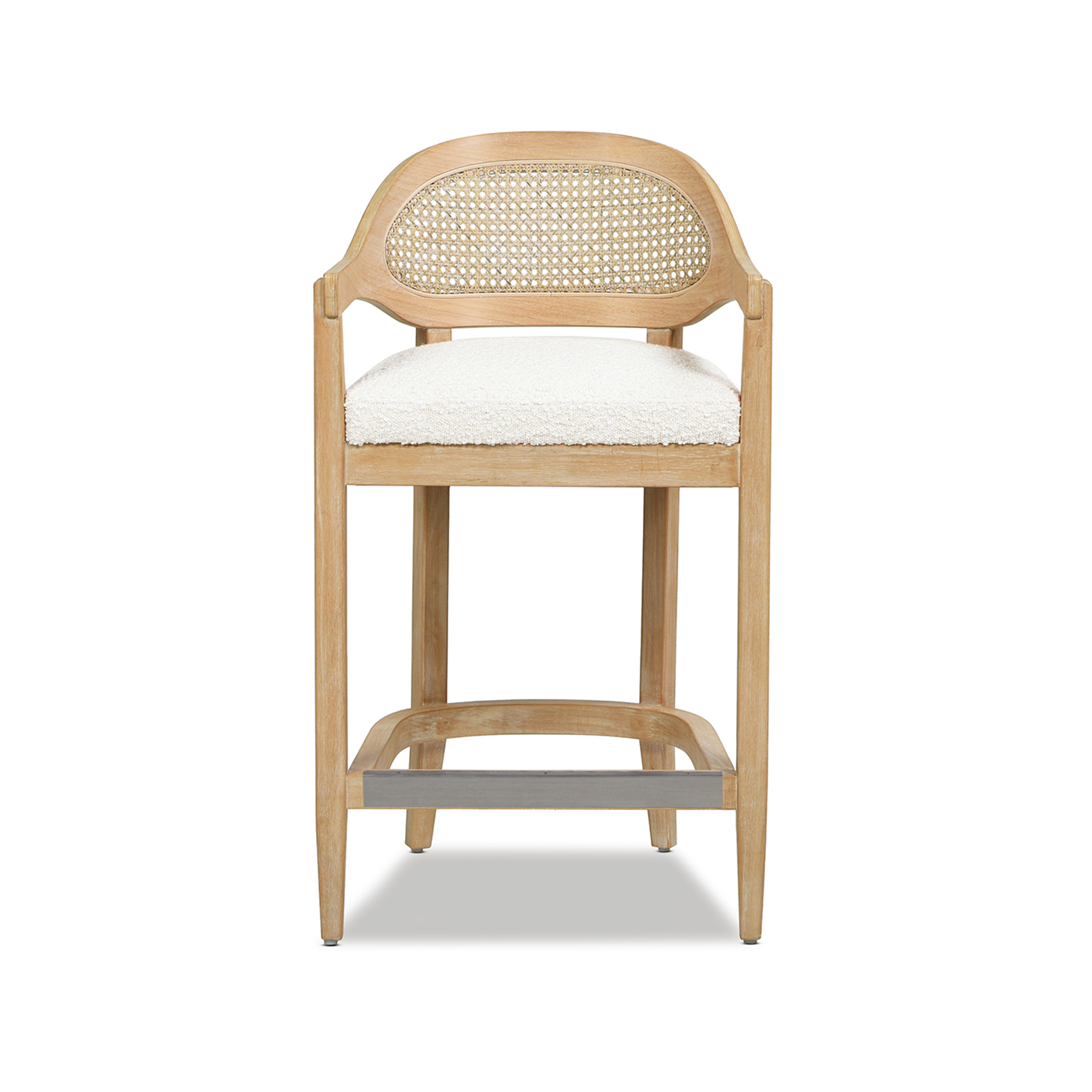 Americana Mid-Century Modern Cane Back Counter Stool, Ivory White Bouclé