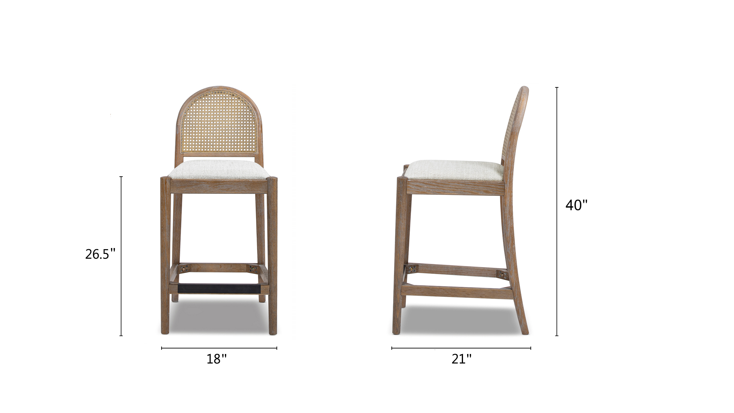 Panama Curved Back Cane Rattan Counter Stool, Set of 2, Two-Tone Neutral Gray Panama Curved Back Cane Rattan Counter Stool, Set of 2, Two-Tone Neutral Gray