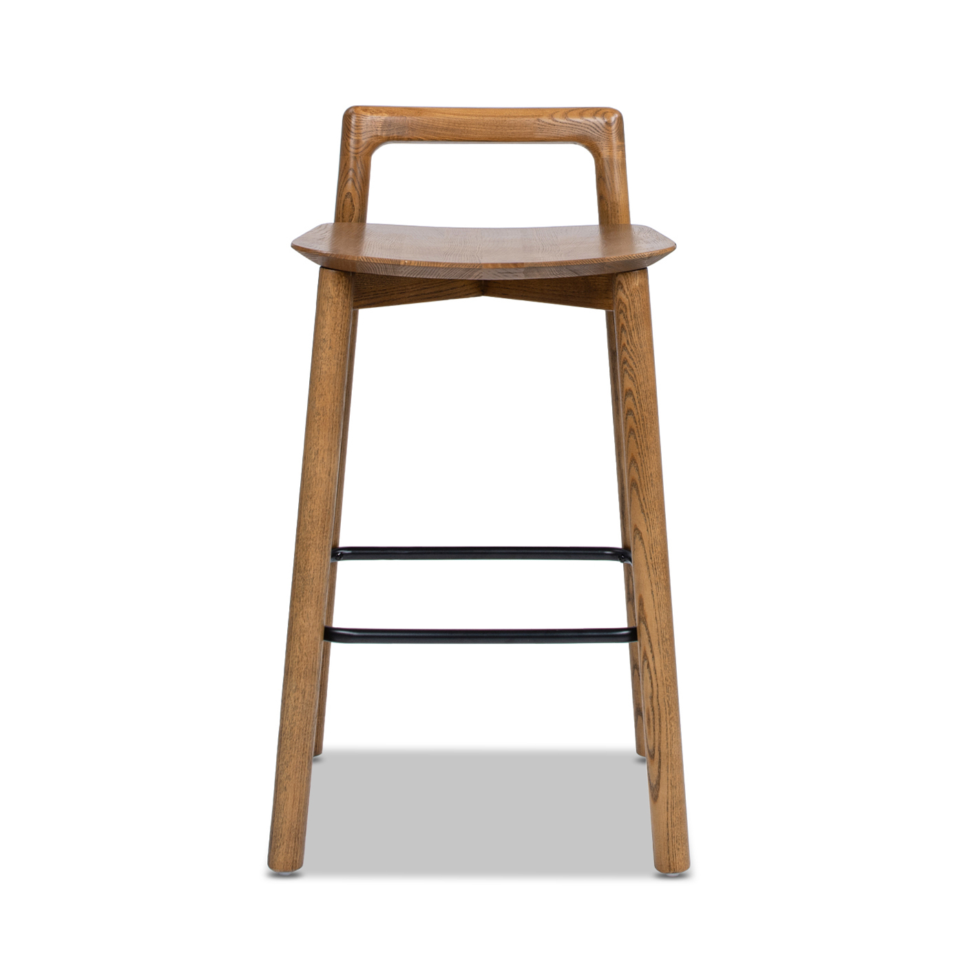 Sven Modern Minimalist Low Back Wood Counter Stool, Dark Brown Walnut