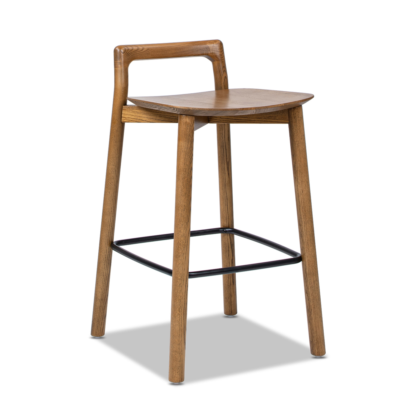 Sven Modern Minimalist Low Back Wood Counter Stool, Dark Brown Walnut
