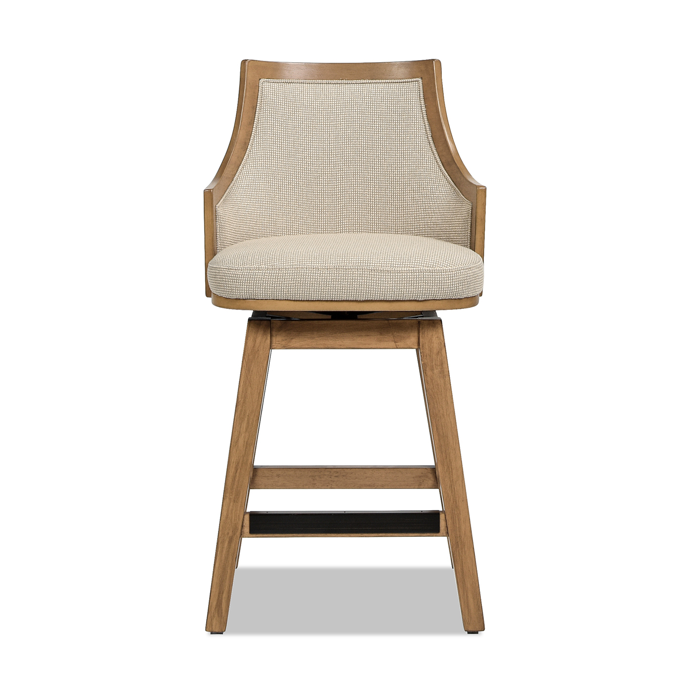 Bahama Cane Rattan High-Back Swivel Counter Stool with Recessed Arms, Taupe Beige