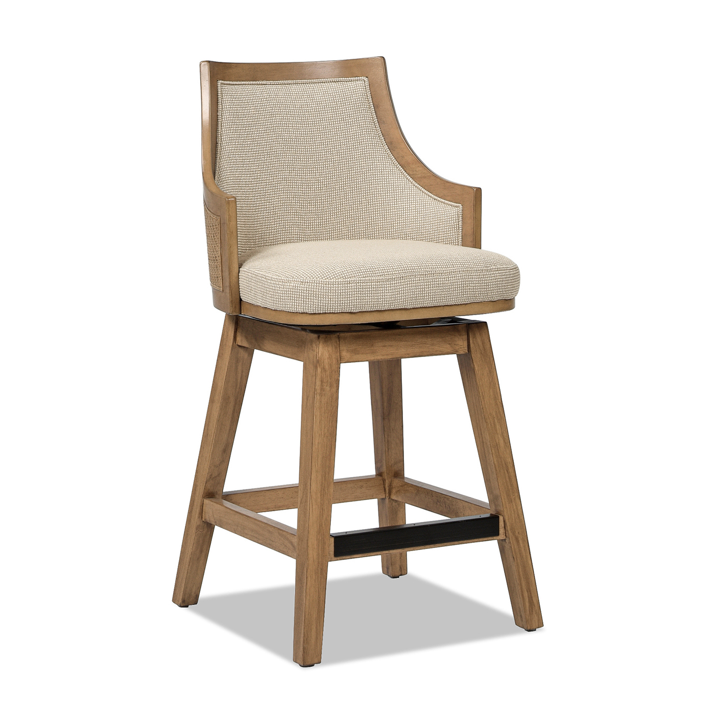 Bahama Cane Rattan High-Back Swivel Counter Stool with Recessed Arms, Taupe Beige