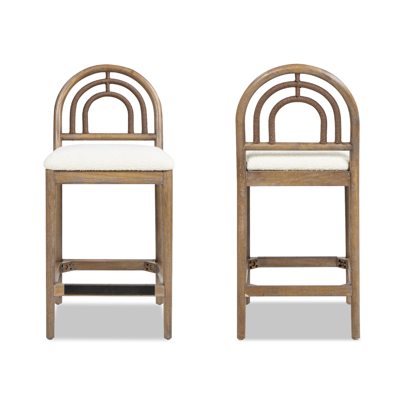 Leon Arched Back Wood & Upholstered, Set of 2, Ivory White Bouclé