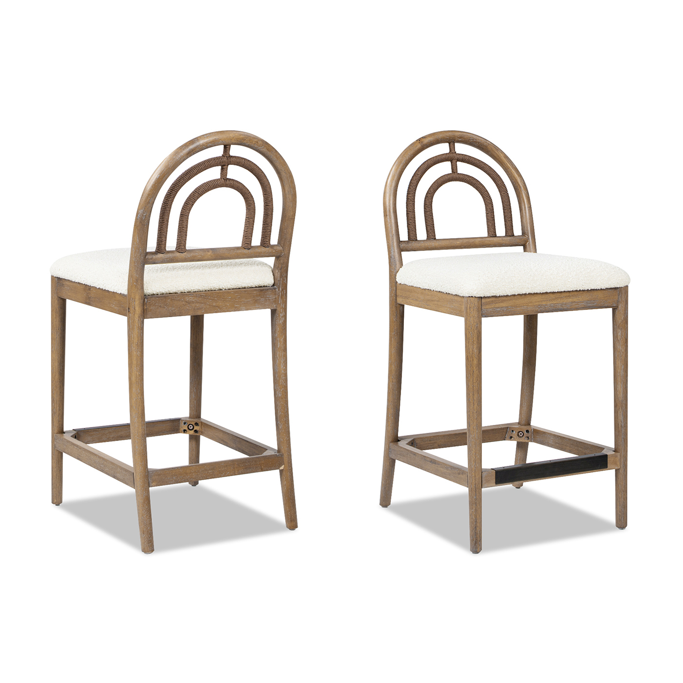 Leon Arched Back Wood & Upholstered, Set of 2, Ivory White Bouclé