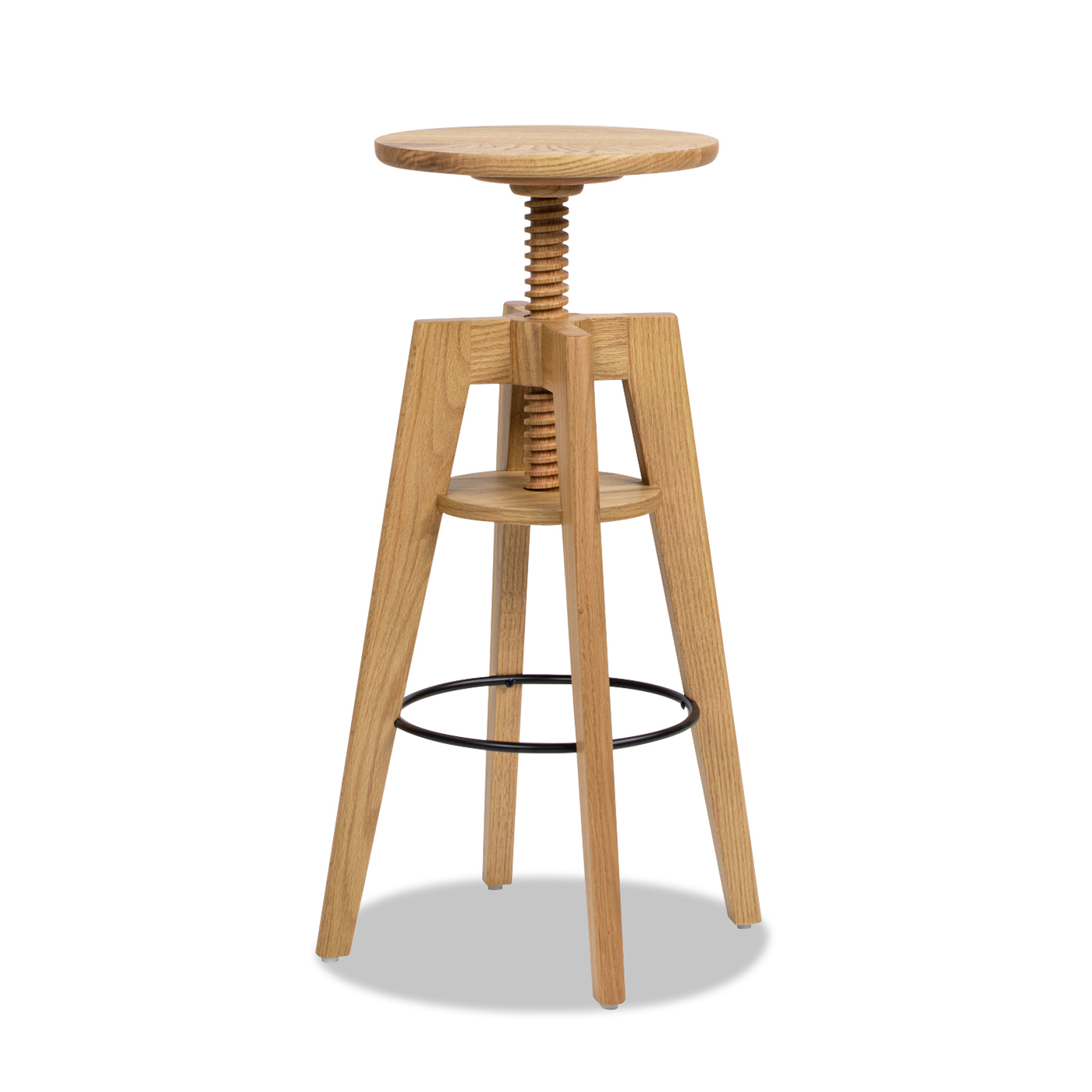 Spencer Minimalist Oak Wood Adjustable Bar Counter Stool, Natural Brown
