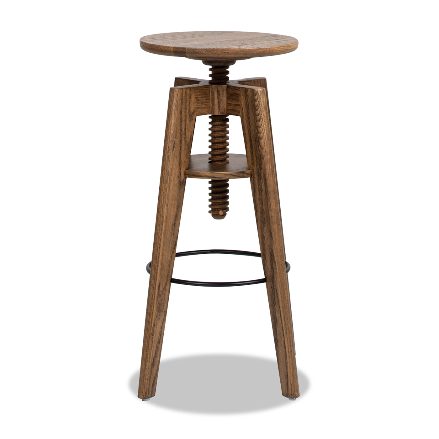 Spencer Minimalist Oak Wood Adjustable Bar Counter Stool, Walnut Brown