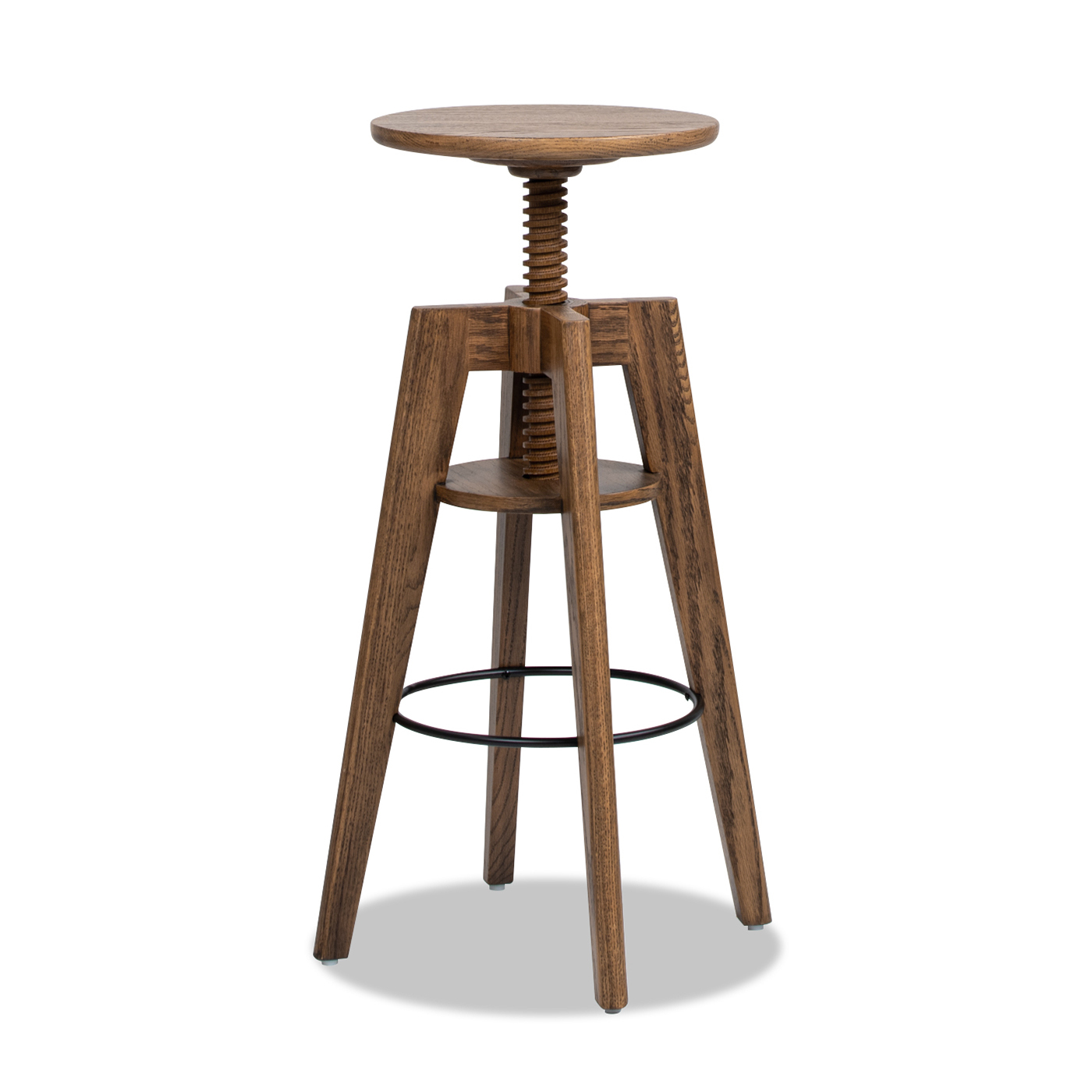 Spencer Minimalist Oak Wood Adjustable Bar Counter Stool, Walnut Brown