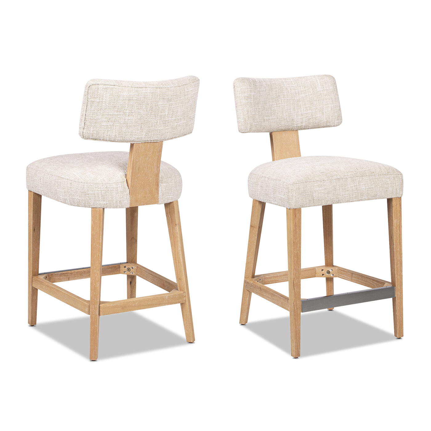 Louise Split Back Upholstered Dining Counter Stool, Set of 2, Travertine Beige